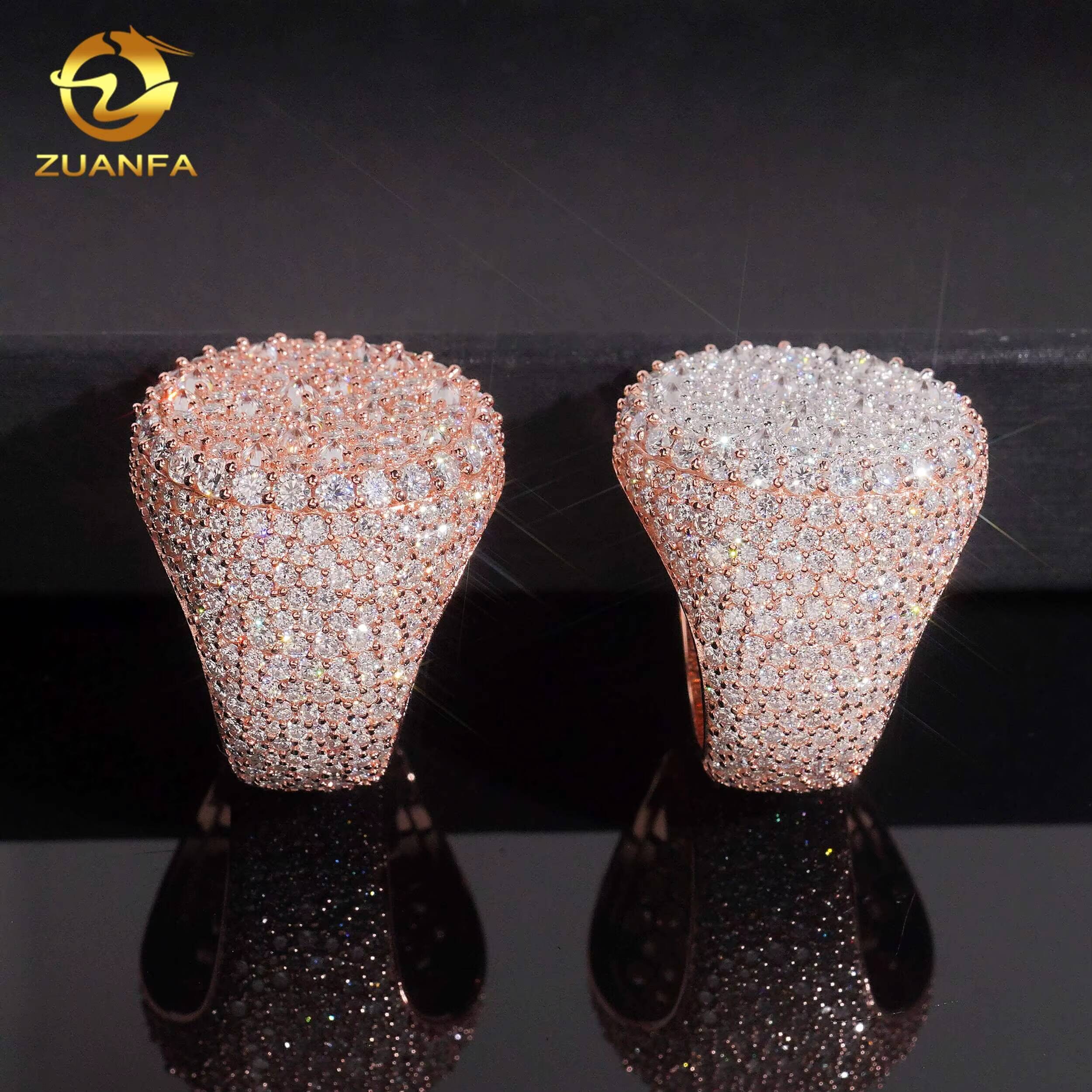 New Design Mosaic Reverse Setting Iced Out Ring 925 Sterling Silver VVS Moissanite Pass Diamond Test Diamond Hip Hop Ring
