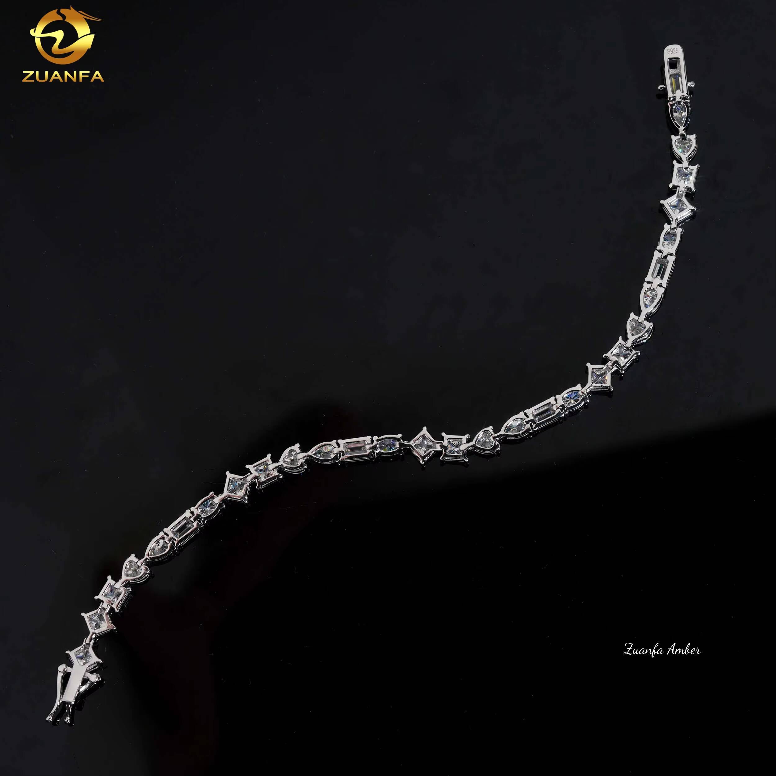 S925 Sterling Silver Hip Hop Iced Out Bling D-VVS Fancy Cut Moissanite Diamond Tennis Bracelet