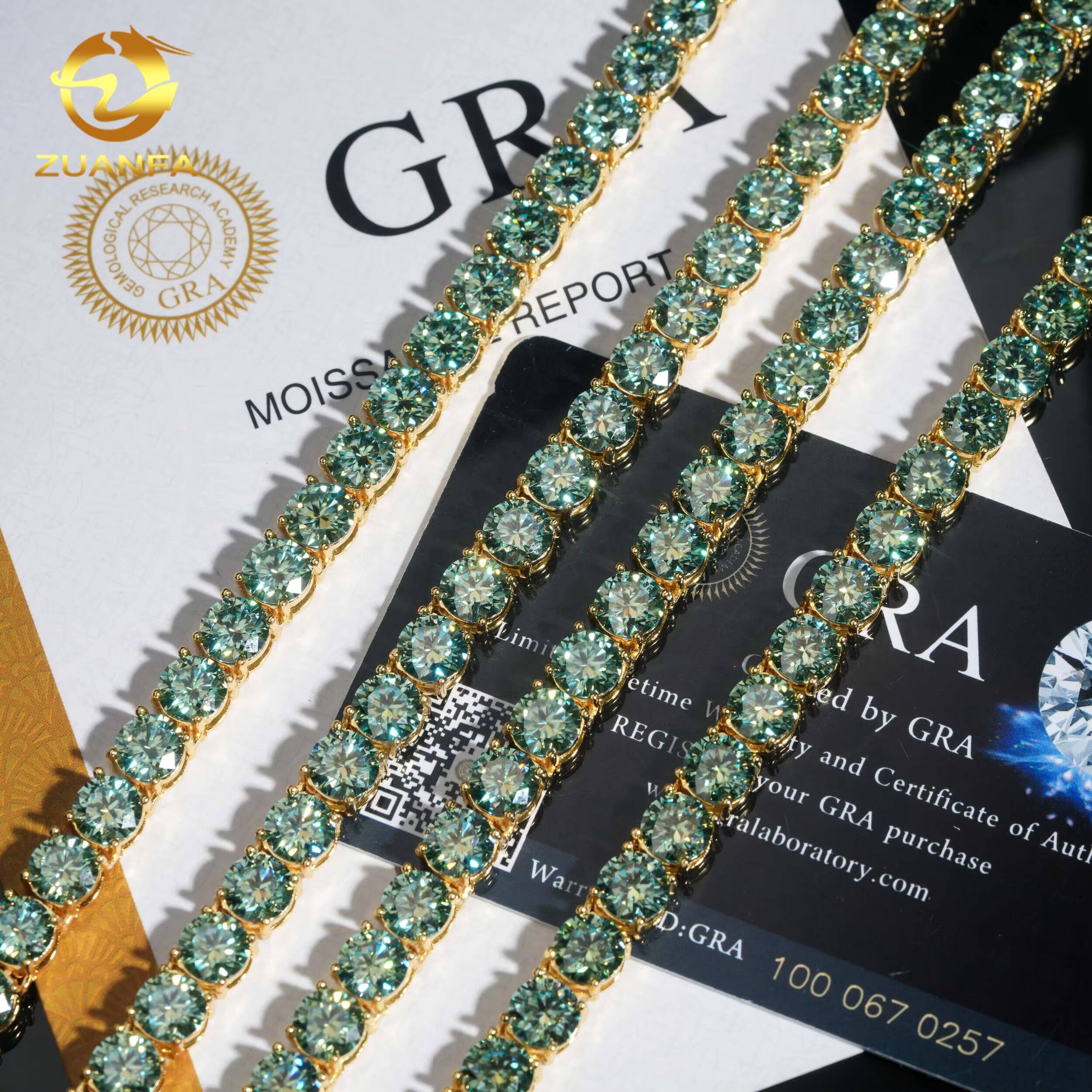 Big Size 65mm Original Color Blue Green Moissanite Chain Tennis Necklace Hip Hop Jewelry Tennis Chain Tennis Chain Bracelet