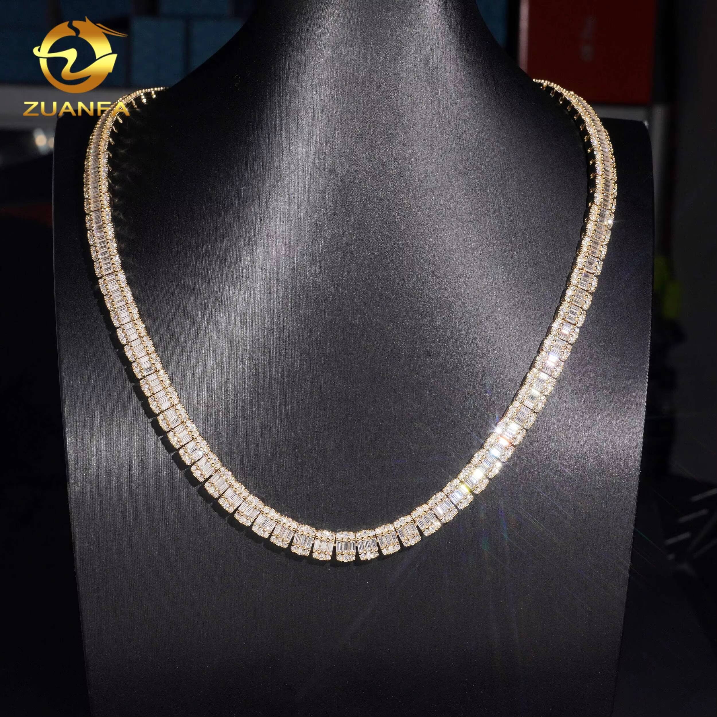GRA Certified 8mm Baguette Moissanite Chain Cuban Links 925 Silver Cuban Link Chain Moissanite Iced Out Necklace