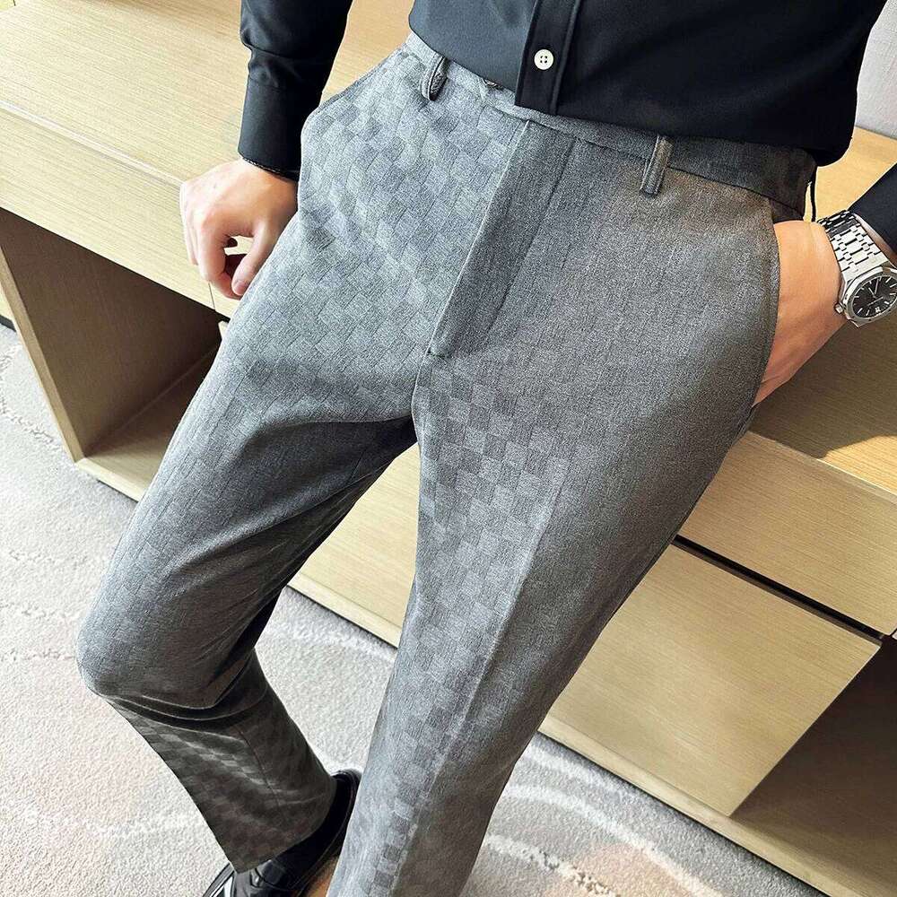 New Men Casual Plaid Suit Men's Slim Fit Business Dress Pants Formal Wedding Social Designer Fashion Party Male Trousers