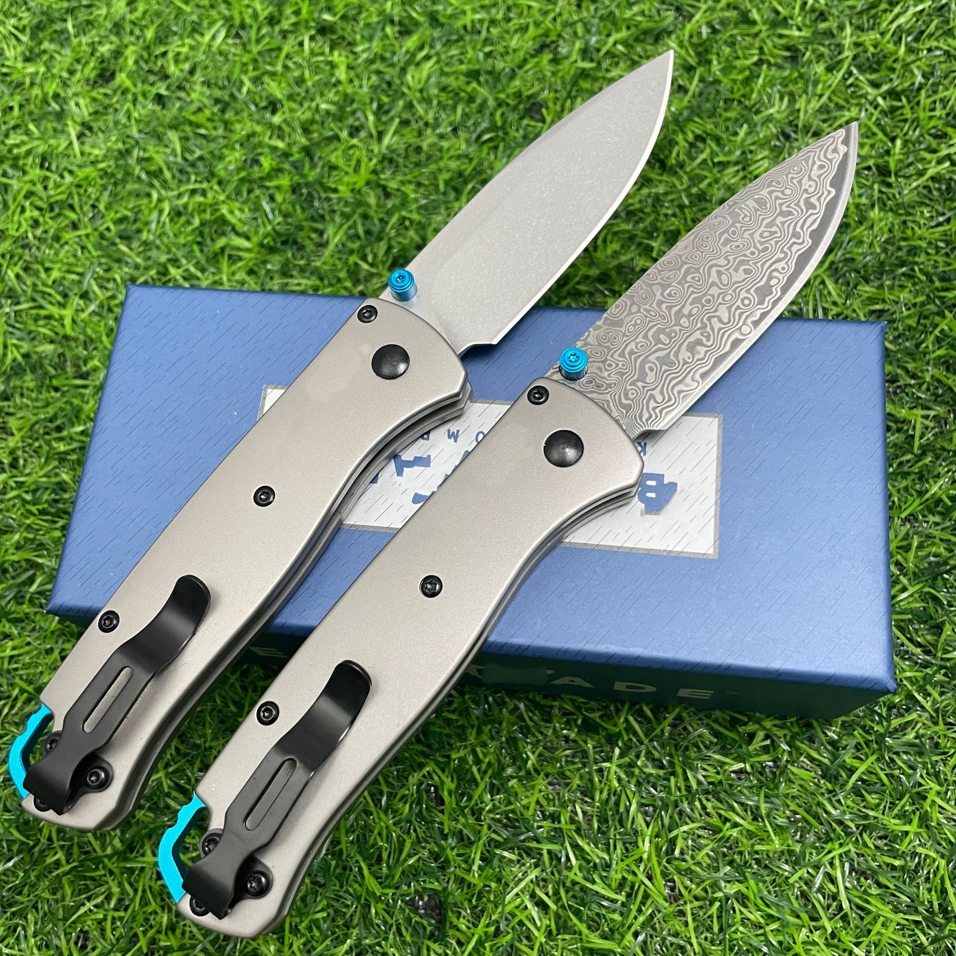 BM Mini 535/533-TI Damascus Titanium alloy Handles Bugout Folding Knife Outdoor camping hunting pocket EDC utility KNIVES