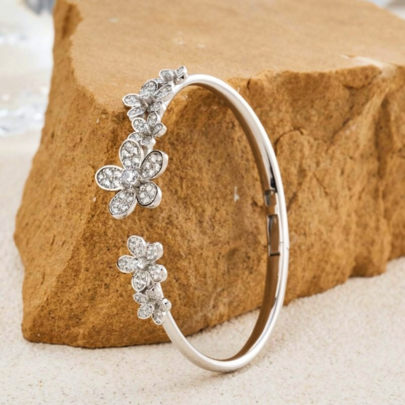 Super Shiny Zircon Flower Open Bangle, High-end Exquisite Bracelet, 2026 New Light Luxury Jewelry - view 3
