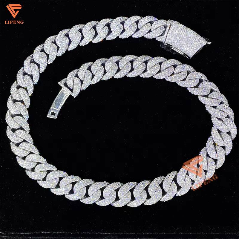 Custom Vvs Moissanite Diamond 16mm 3-Rows 925 Silver White Gold Plated Cuban Link Chain for Men Full Iced Hip Hop Fine Necklaces