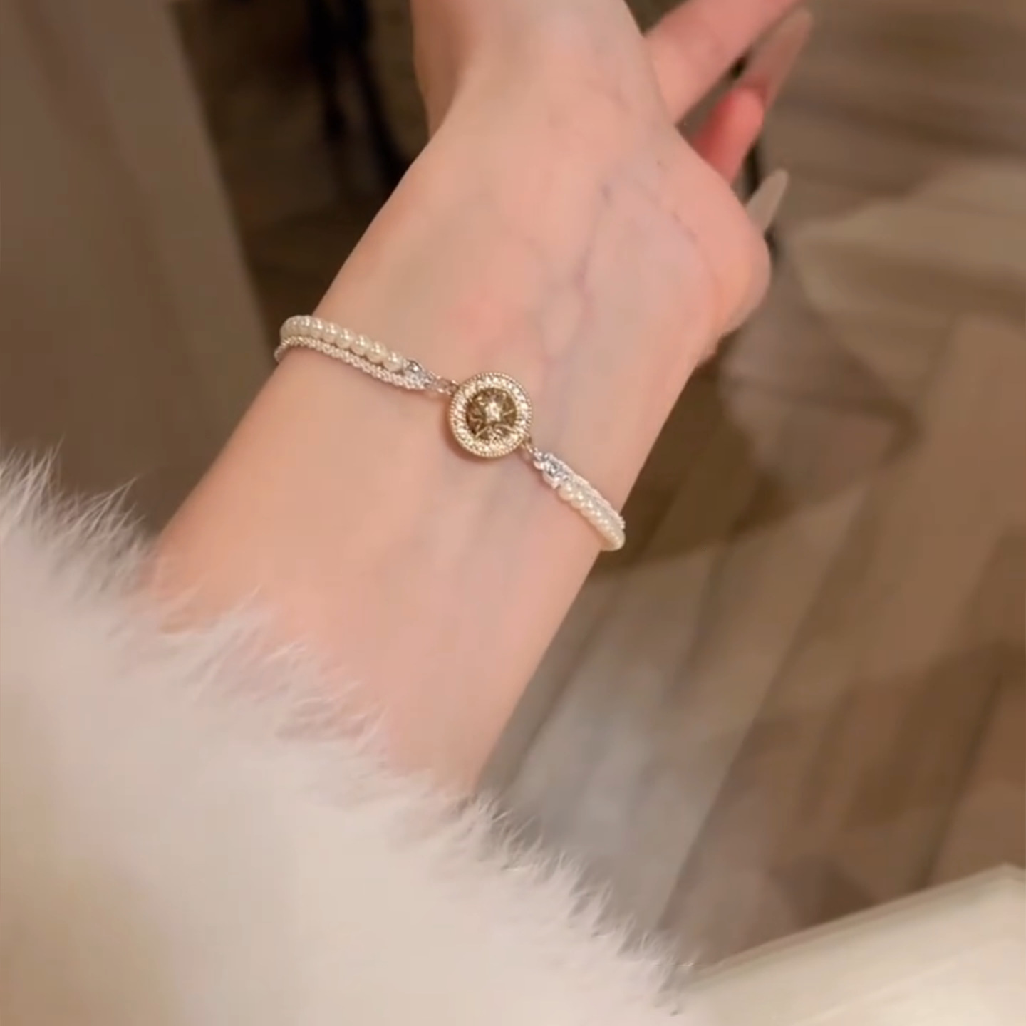 Zircon Round Beaded Star Pearl Bracelet Light Luxury High-end Fashionable Elegant Versatile Women's Jewelry