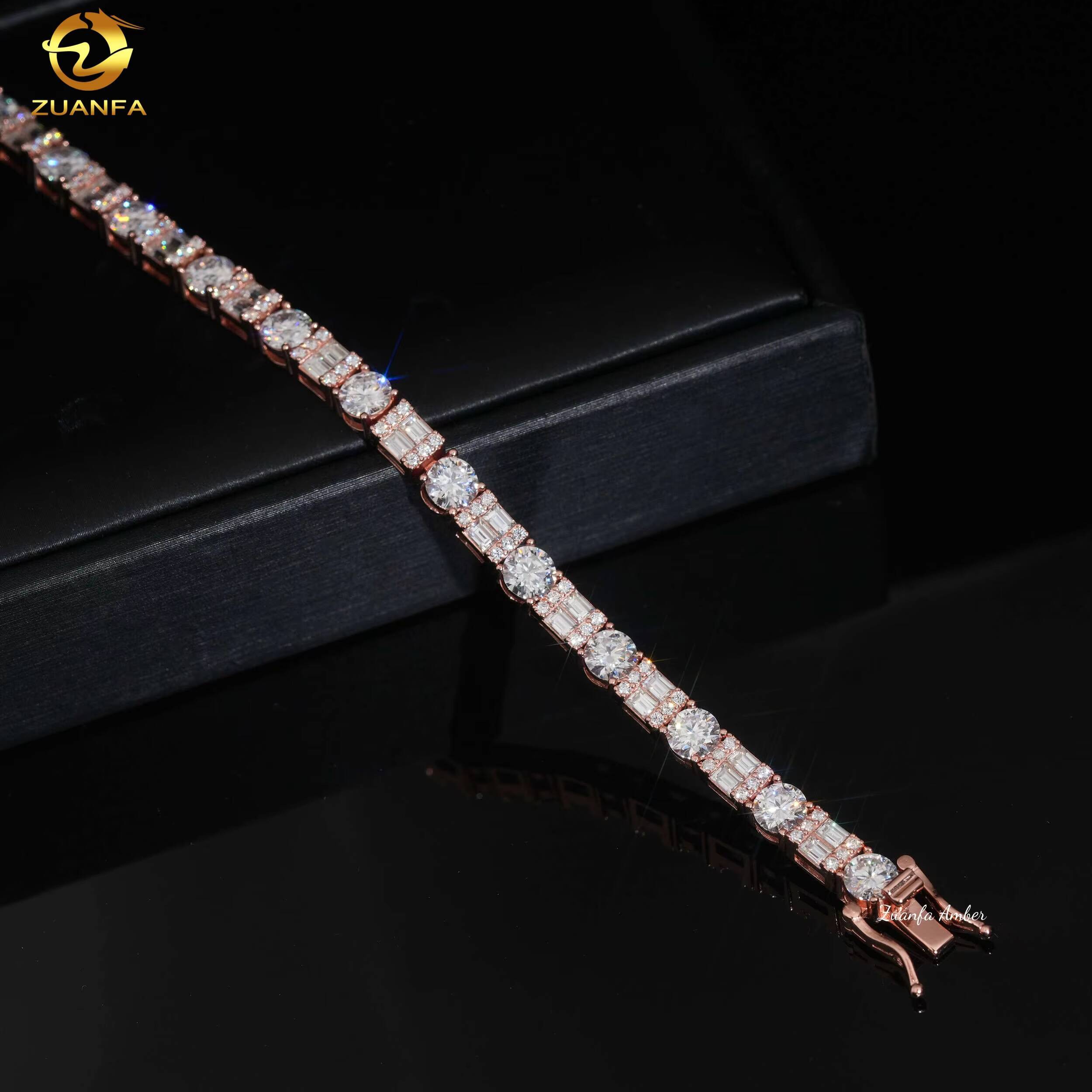Hip Hop Iced Out S925 Sterling Silver 5MM Bling D-VVS Moissanite Diamond Setting Tennis Bracelet
