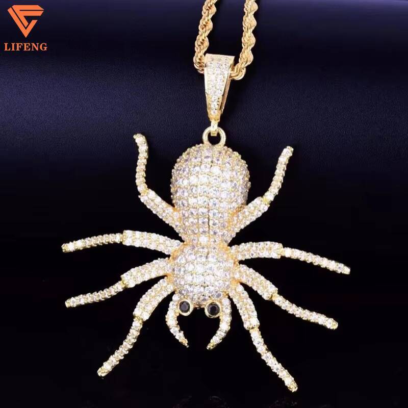 Custom Color Spider Design Pendant 925 Silver Fashion Jewelry Hip Hop Micro Pave Iced Out Moissanite Diamond Animal Pendant Men