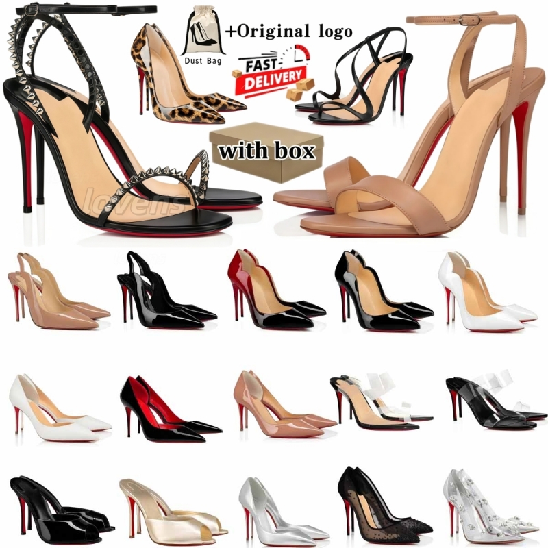 Designer Women High Heels Red Dress Shoes Women Peep Toes Sandals Luxury Bottoms 6cm 8cm 10cm 12cm Pointed Toes Nude Black Patent Leather Pumps with Dust Bag 35-44