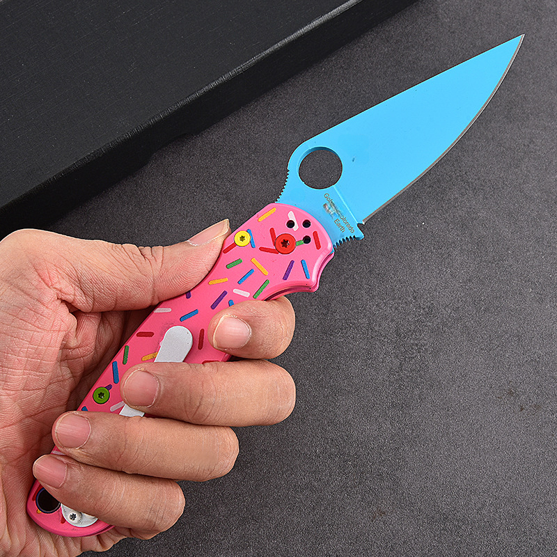 C81 Donut Outdoor Portable Pocket Aluminum Alloy Folding Self-Defense Fruit Knife Bugout Donut Pink Aluminum Bearing folding knife