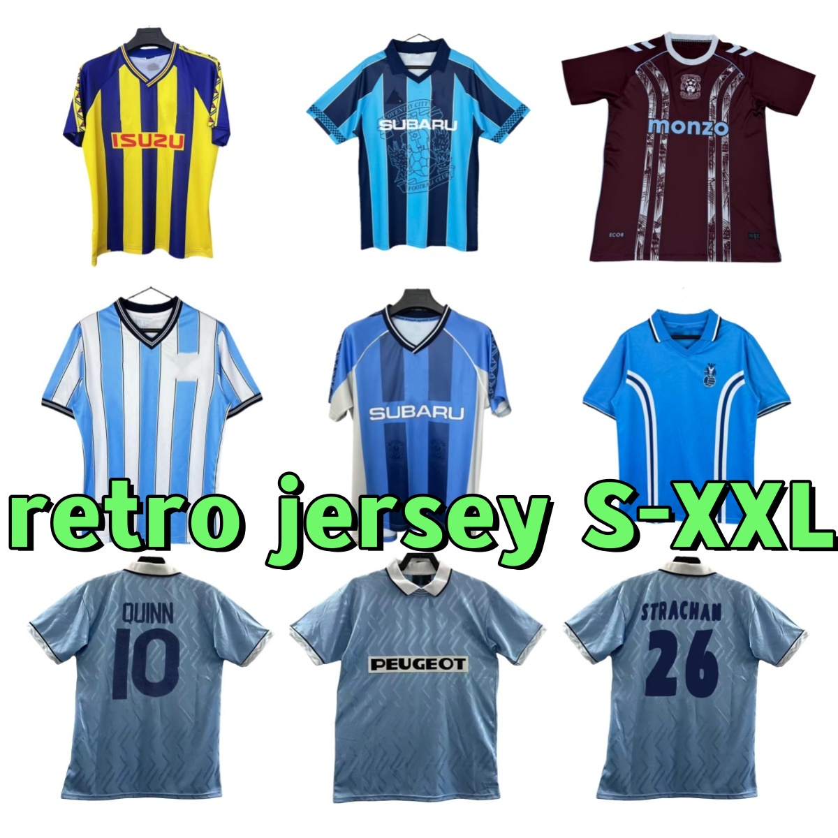 1994 1996 Coventry City Soccer Jersey 97 98 99 11 12 STRACHAN QUINN Home Light Blue Football Shirt Short Sleeve Vintage Adult Uniforms