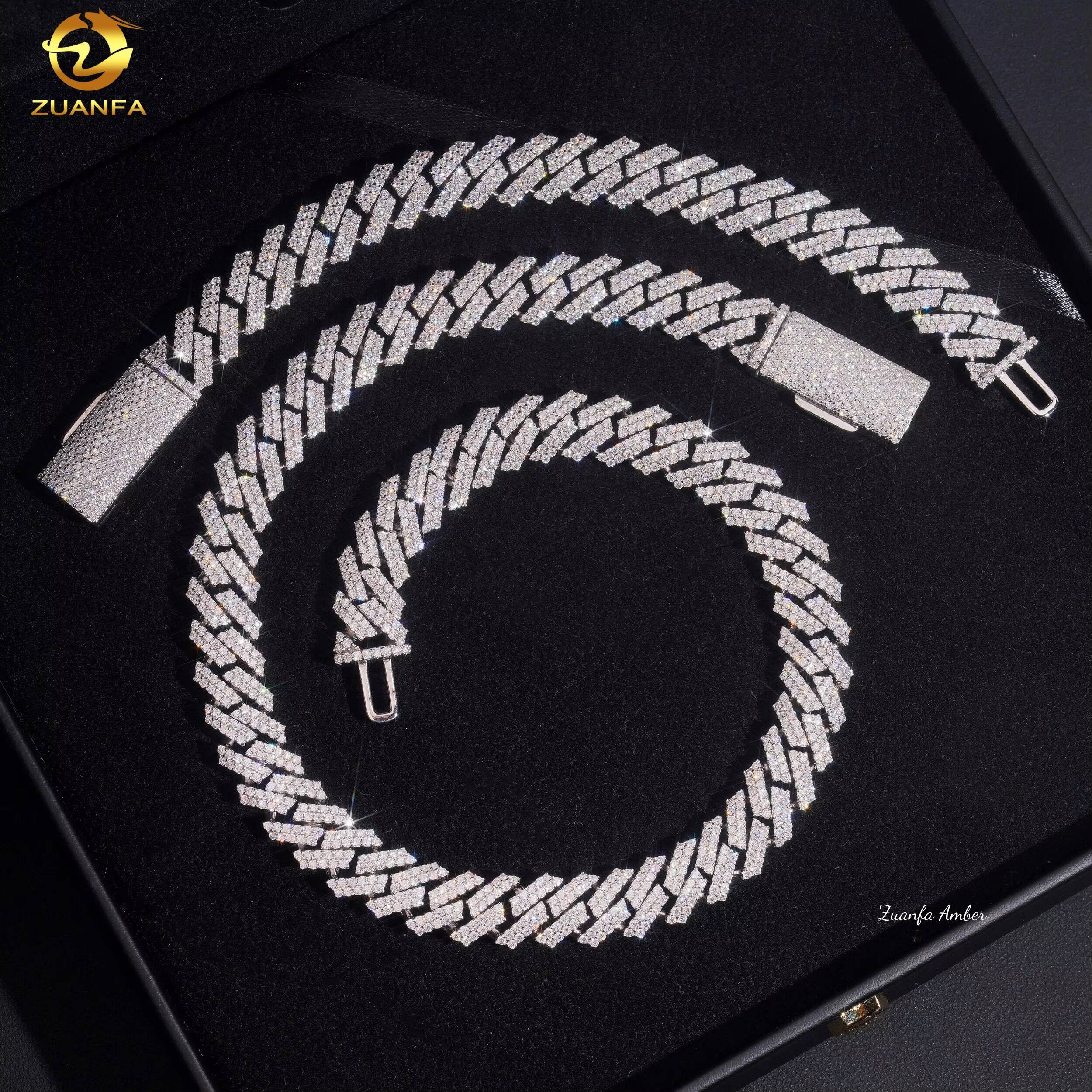 Long Clasp S925 Sterling Silver Hip Hop Iced Out 12MM VVS Lab Moissanite Diamond Prong Cuban Link Chain Mens Necklace