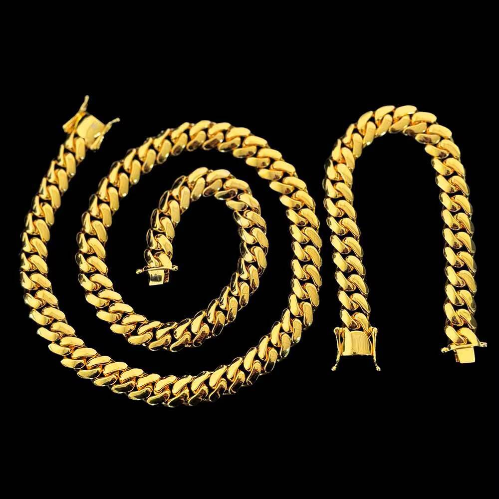 Promotion 12K Gold Plating Cuban Necklace 10mm Brass Hip Hop Plain Miami Cuban Link Chain