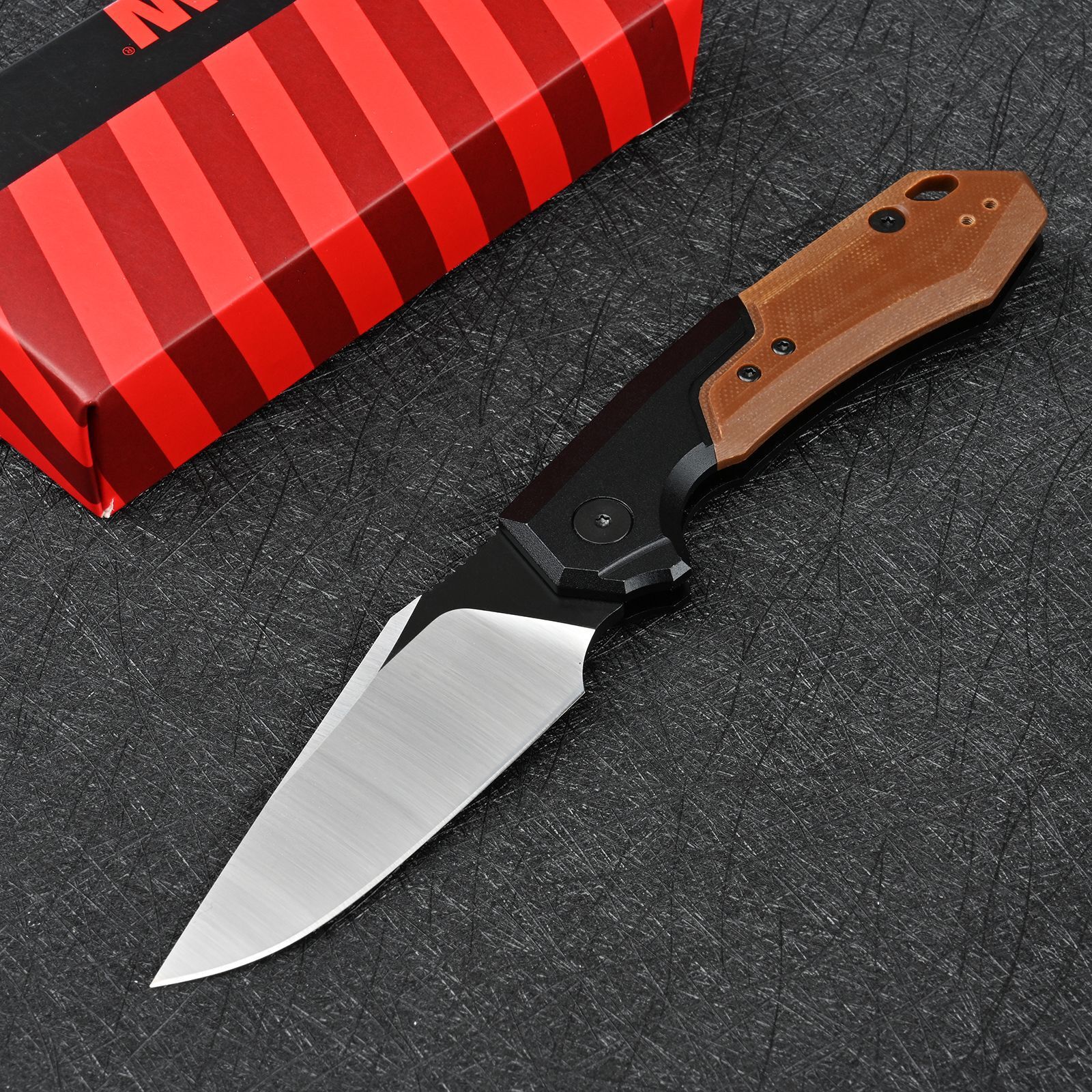 7851 Outdoor Hunting Folding Knife, Durable 8cr14mov Blade Aluminum Alloy + G10 Handle with Pocket Clip Portable Camping Hiking Rescue Tool
