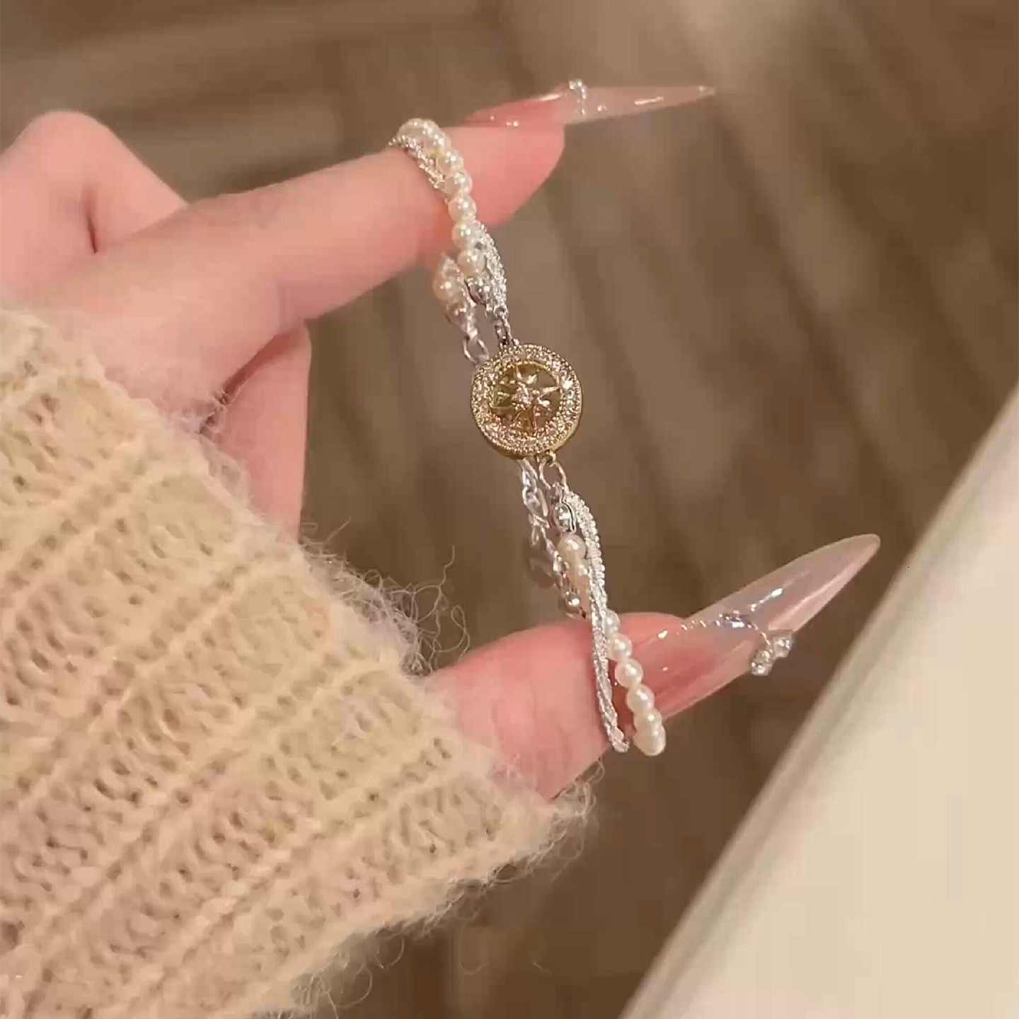 Zircon Round Beaded Star Pearl Bracelet Light Luxury High-end Fashionable Elegant Versatile Women's Jewelry