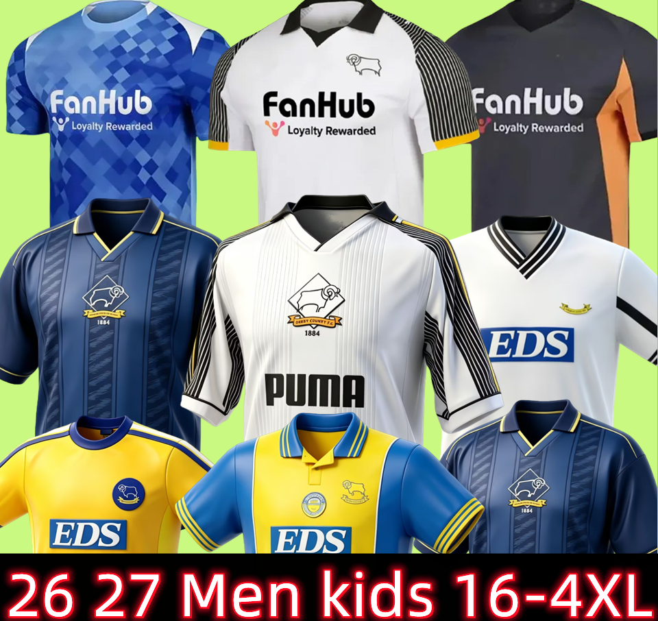 25 26 Derby County RODELAS STOICHKOV OSCAR L.WILLIAMS SERGIO RUIZ LUCAS BOYE Home Football Shirts Short Sleeve Adult Uniforms
