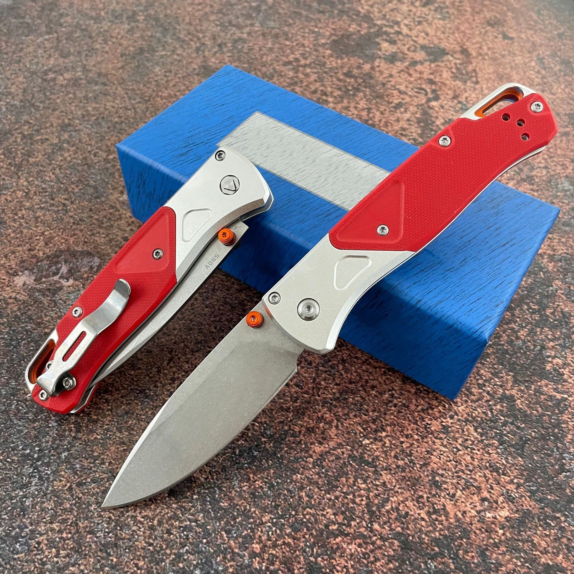 BM 535-09 Bugout AXIS Folding Knife Stonewashed Drop Point Blade Gray Aluminum Handles with G10 Outdoor EDC Tools Pocket Knives