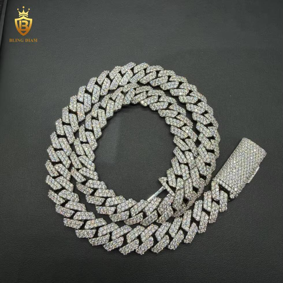 Hot Sale Moissanite Cuban Link Chain Hip Hop Men Pass Diamond Tester 925 Silver 12mm VVS Moissanite Cuban Chain Diamond