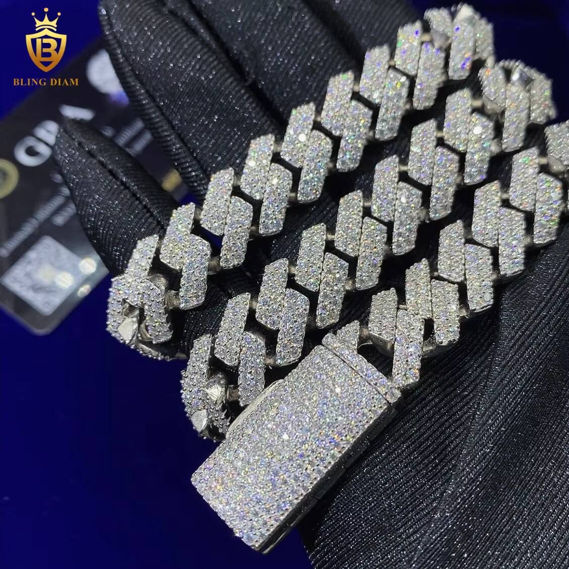 Hot Selling 13mm 925 Silver Moissanite Diamonds Cuban Chain Moissanite Cuban Link Pass Diamond Test Vvs Moissanite Chain