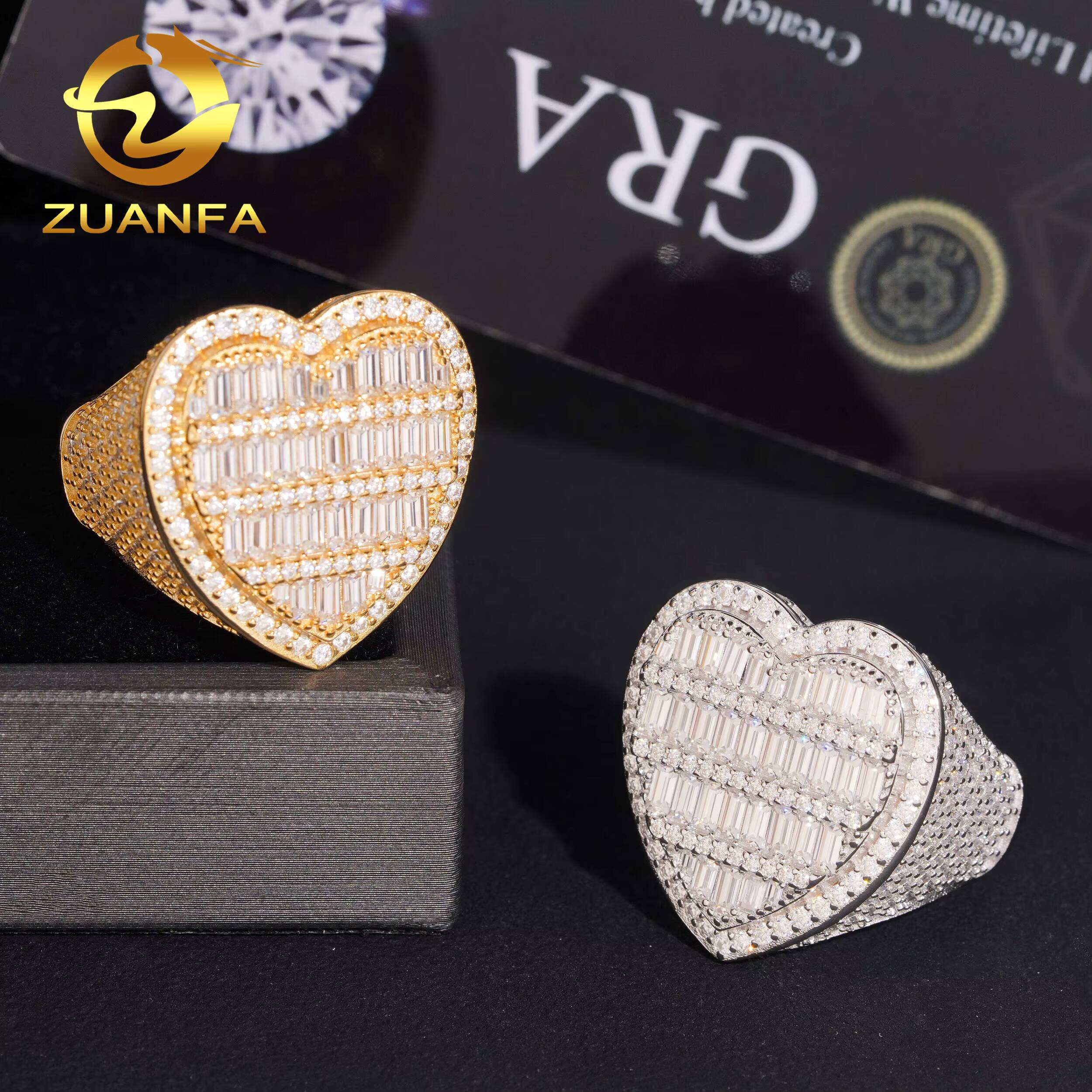 Hip Hop Jewelry Gift 925 Sterling Silver Half Paved Band VVS Moissanite Iced Out Diamond Heart Ring for Men