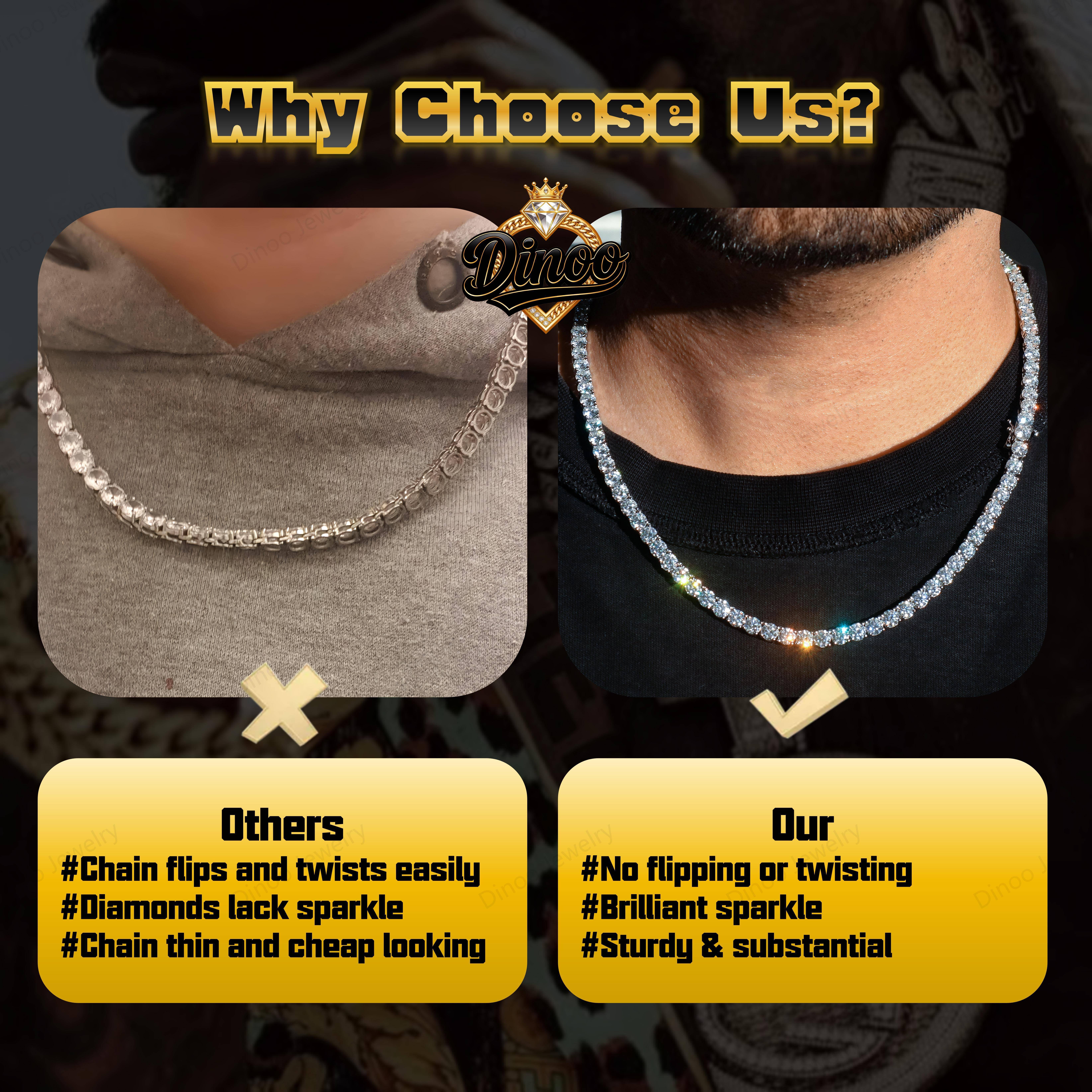 Head Turner Icy Vvs 8mm Moissanite Dazzling Iced Out Hip Hop Tennis Necklace 925 Sterling Silver Bling Moissanite Tennis Chain