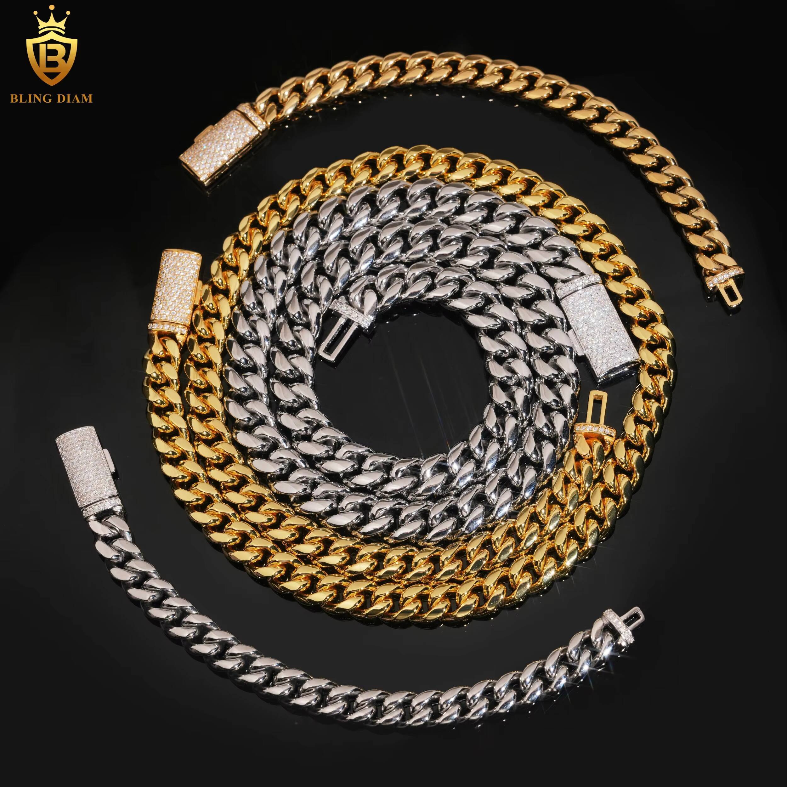 Hot Sale HipHop Cuban Chains 925 Silver VVS Moissanite Clasp 6/8/10/12/14MM Stainless Steel Link Chains Past Diamond Test GRA