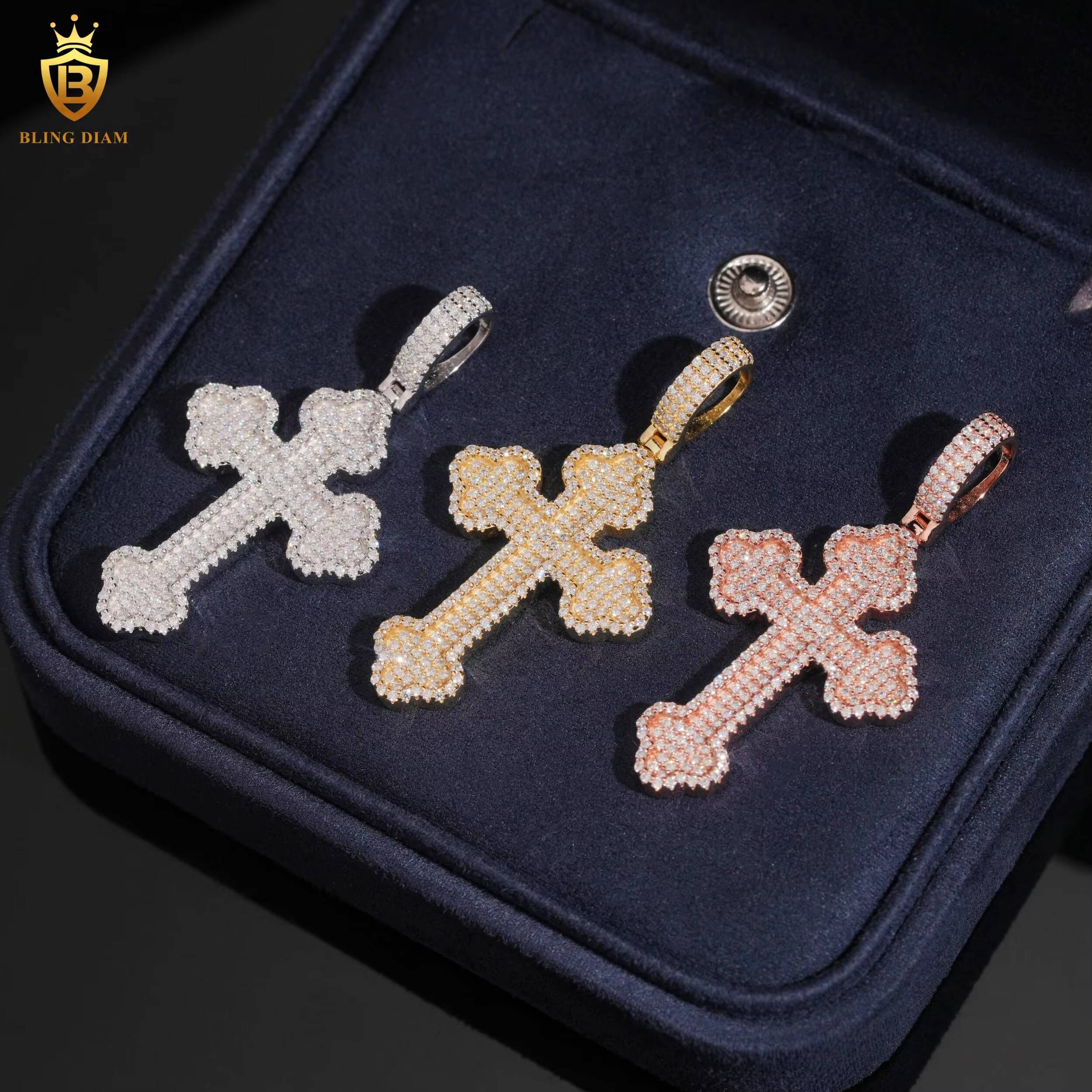 Wholesale Cross Pendant Men Hip Hop Rock Jewelry 925 Sterling Silver Iced Out Vvs Moissanite GRA Certificate