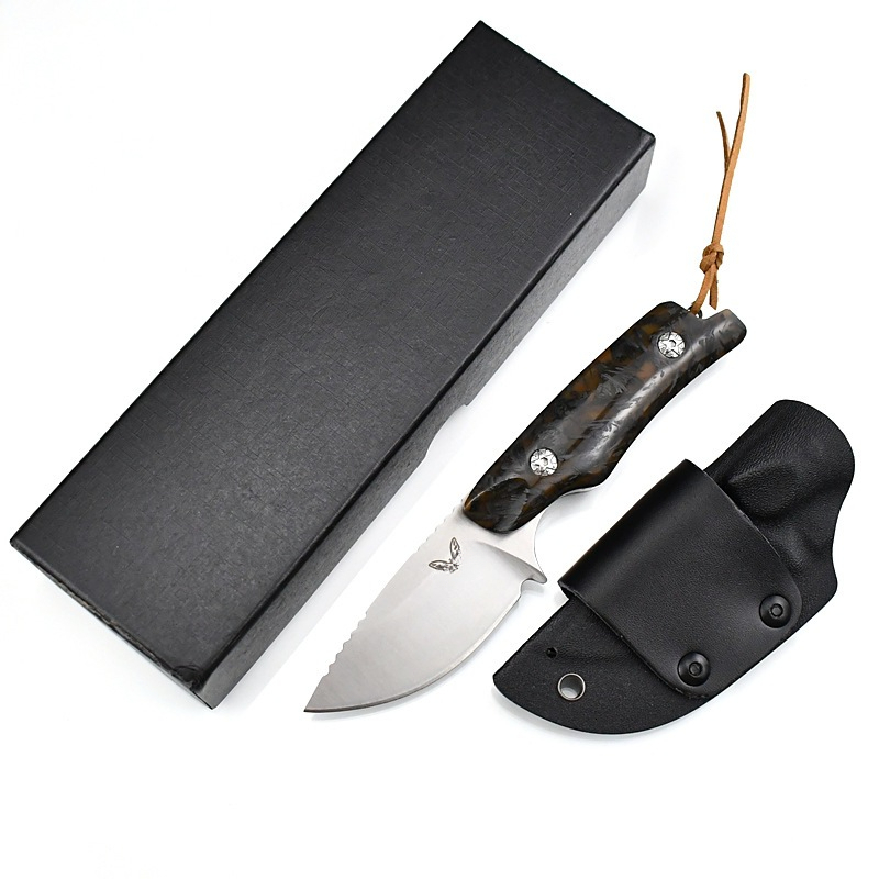15017 Petrified FishFolding Knife with Wooden Titanium Handle Steel Pocketknives Tactical Knife for Hunter EDC Hand Tool