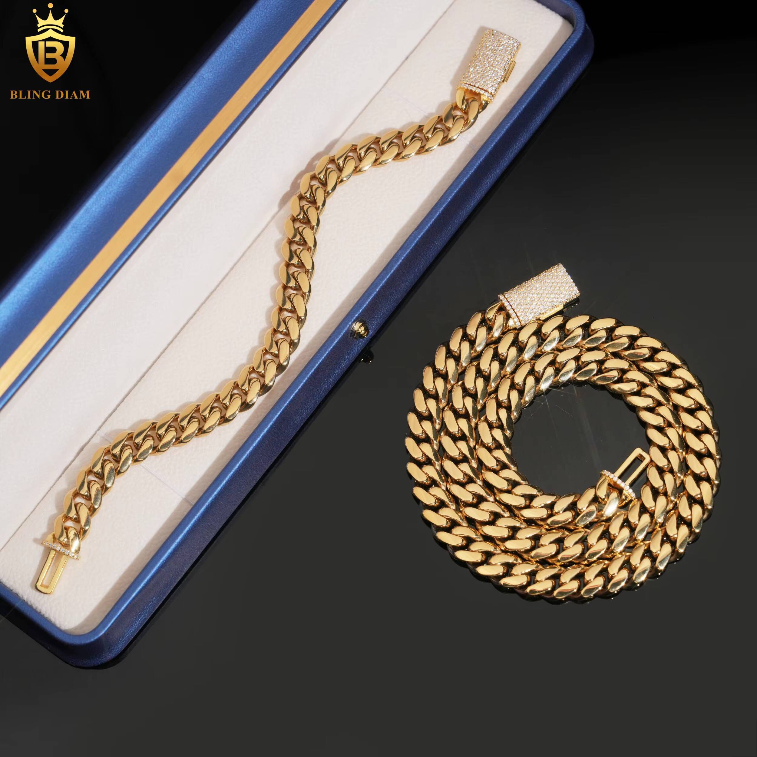 Hot Sale HipHop Style Cuban Chains Mens 925 Silver VVS Moissanite Clasp 10MM Stainless Steel Link Chains Past Diamond Test GRA