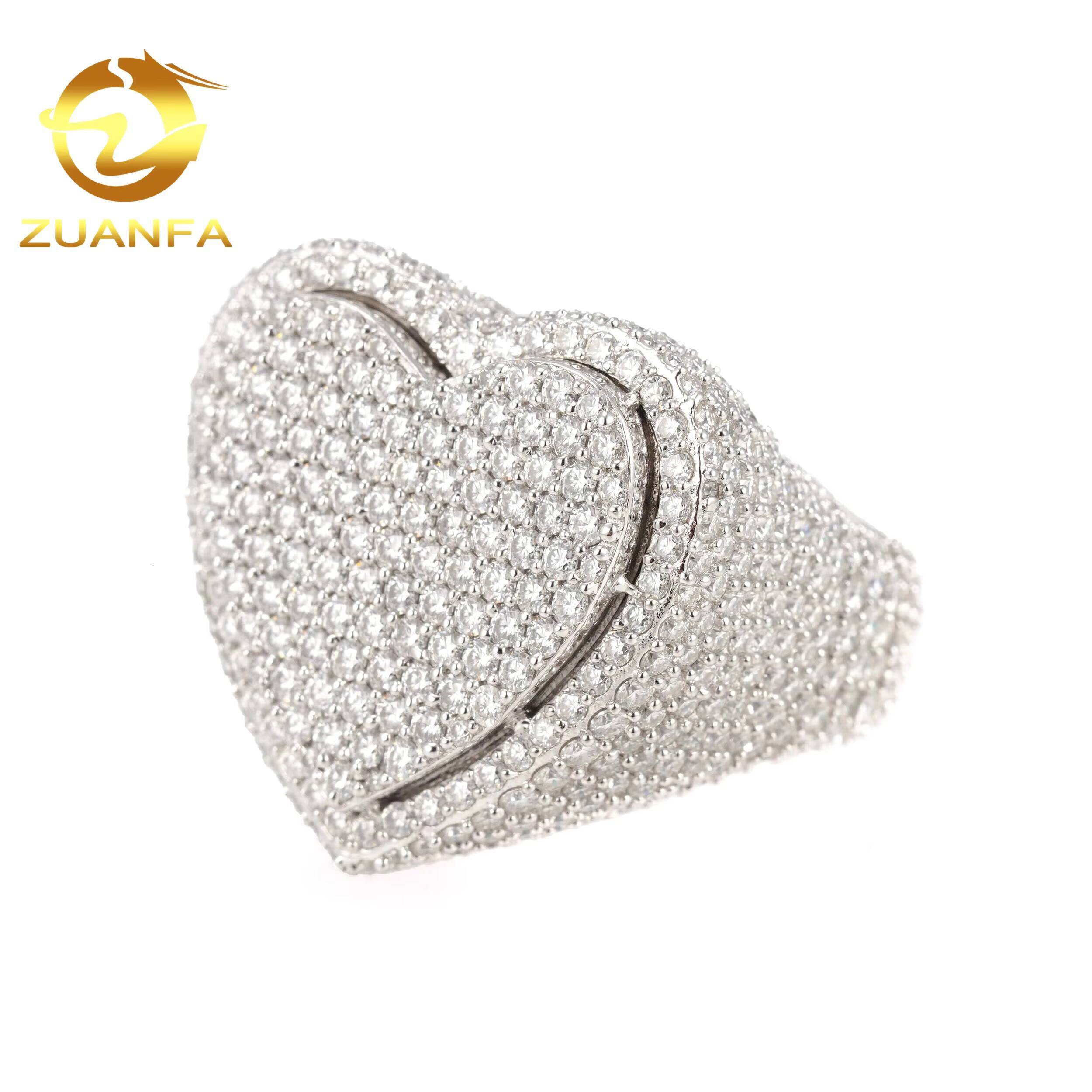 Wholesale Price Iced Out Heart Design GRA Certificate 925 Silver Moissanite Hip Hop Men Diamond Ring
