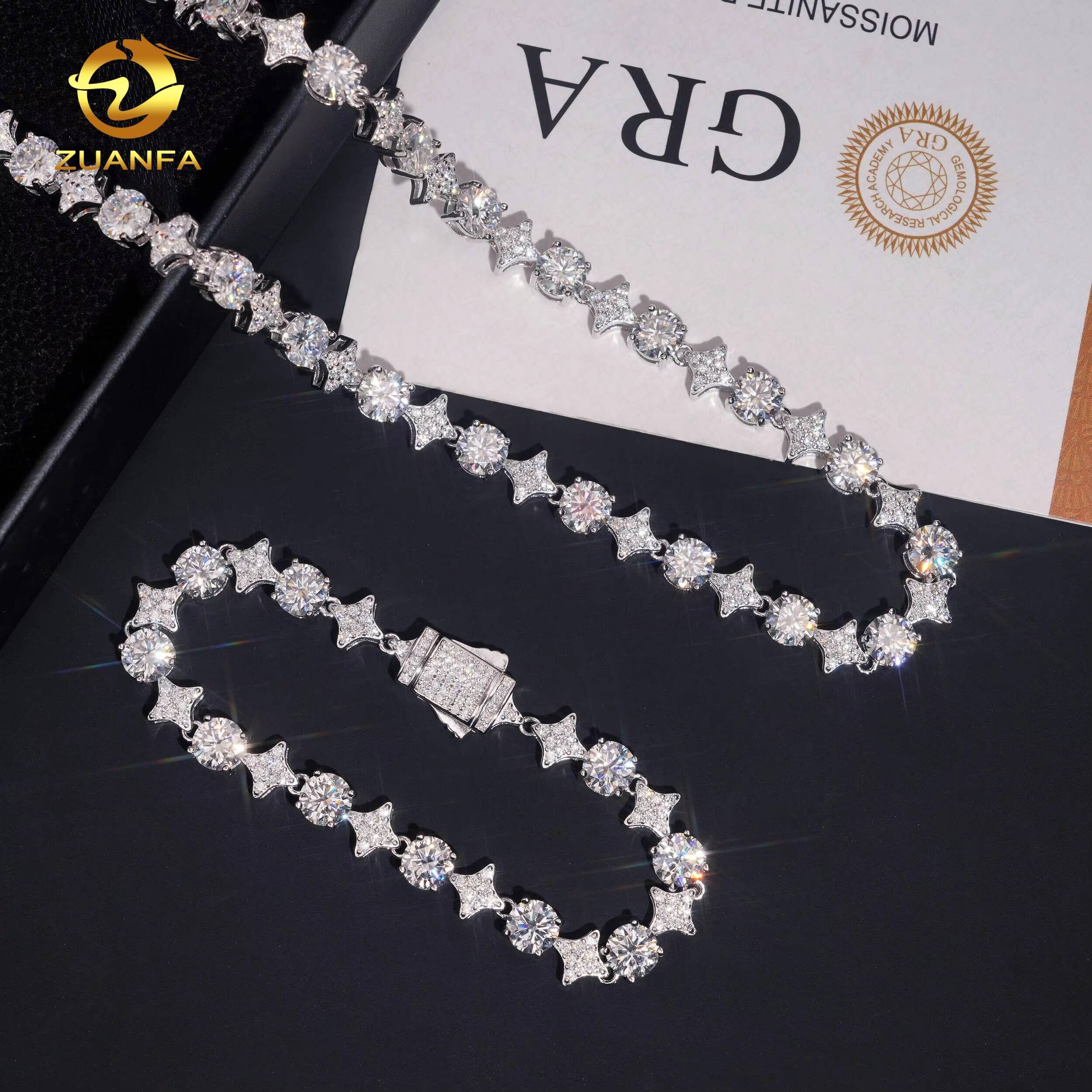 Iced Out 65mm Diamond Star Tennis Chain Bracelet Custom 925 Silver Hip Hop Men Jewelry D VVS Moissanite Link Chain Necklace