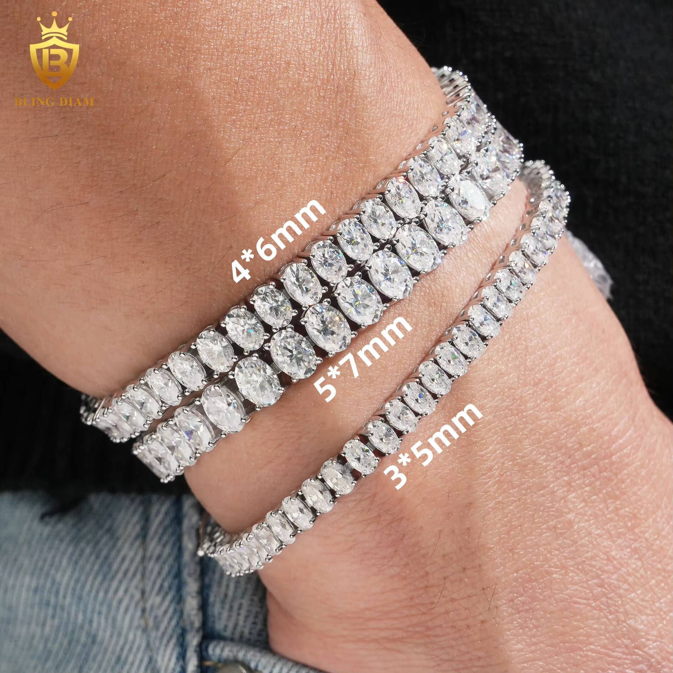 Hot Selling Oval Cut 46 Tennis Chain Bracelet Prong Setting Vvs Moissanite Bracelets 925 Silver Chain GRA Certified Men Women