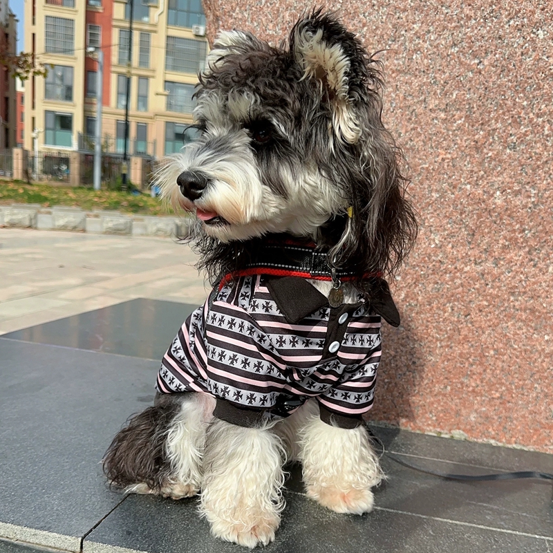 Luxury Striped Cross Pattern Dog Polo Shirt for Fur Babies Paw Babies Small Breeds Soft Cotton Pet Clothes for Schnauzer Chihuahua Yorkie Y464