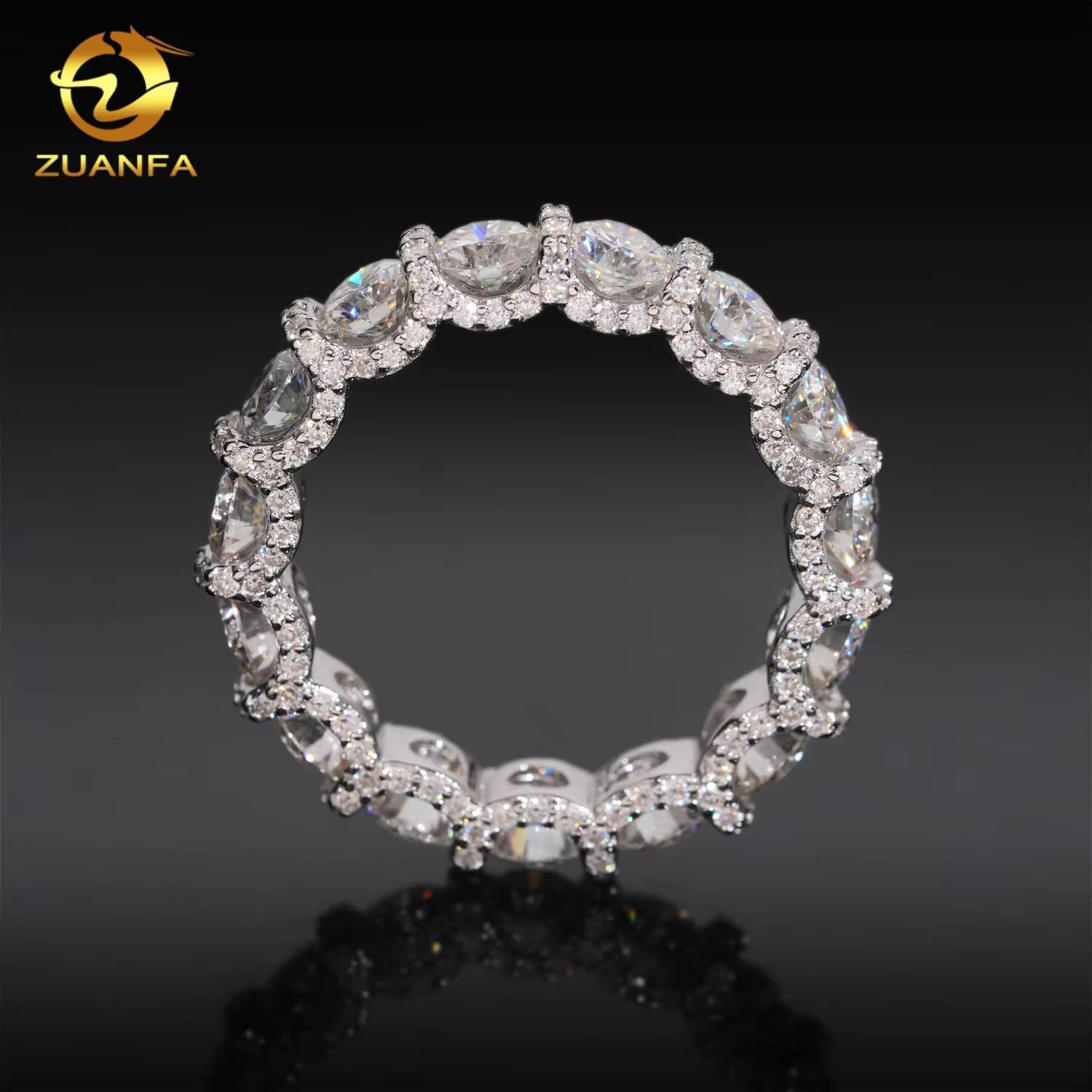 Fashion Moissanite Diamond Engagement Rings Eternity Hoop Ring Round Cut Diamond 925 Sterling Silver Iced Out Ring