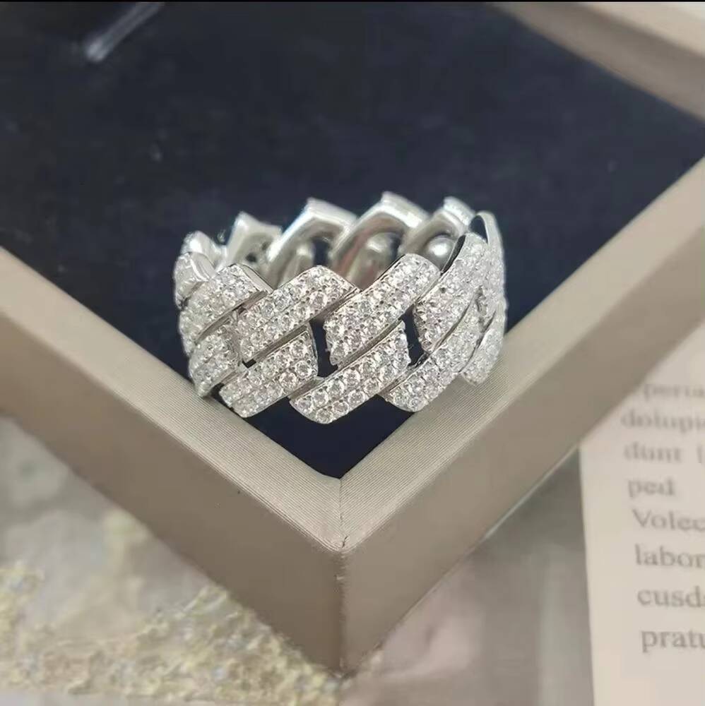 High-End Moissanite Ring 925 Silver Iced Out Hip Hop Wedding Band Bulk Orders Hip Hop Ring Cuban Band Ring for Men