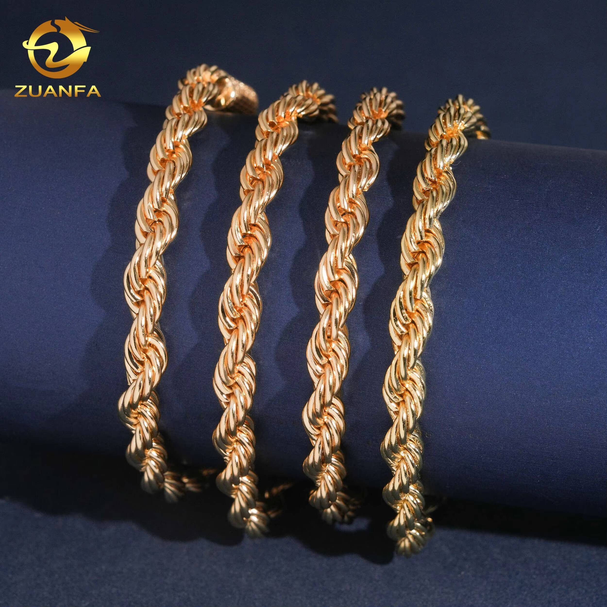 High Quality Factory Price Hip Hop Twist Moissanite Clasp Stainless Steel 6mm Rope Chain