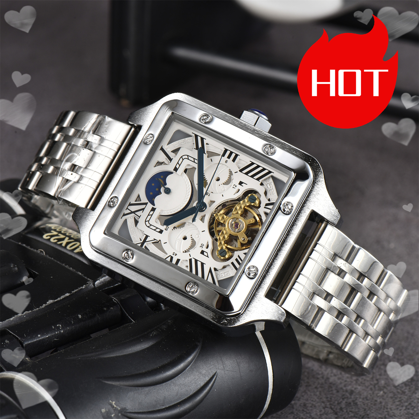 Men women CARTER SANTOSity Tourbillon watch designer luxury Automatic mechanical watches high rose gold stainless steel strap sapphire mens Wristwatches #1576