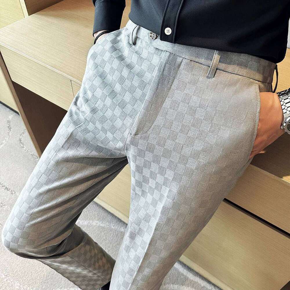 New Men Casual Plaid Suit Men's Slim Fit Business Dress Pants Formal Wedding Social Designer Fashion Party Male Trousers