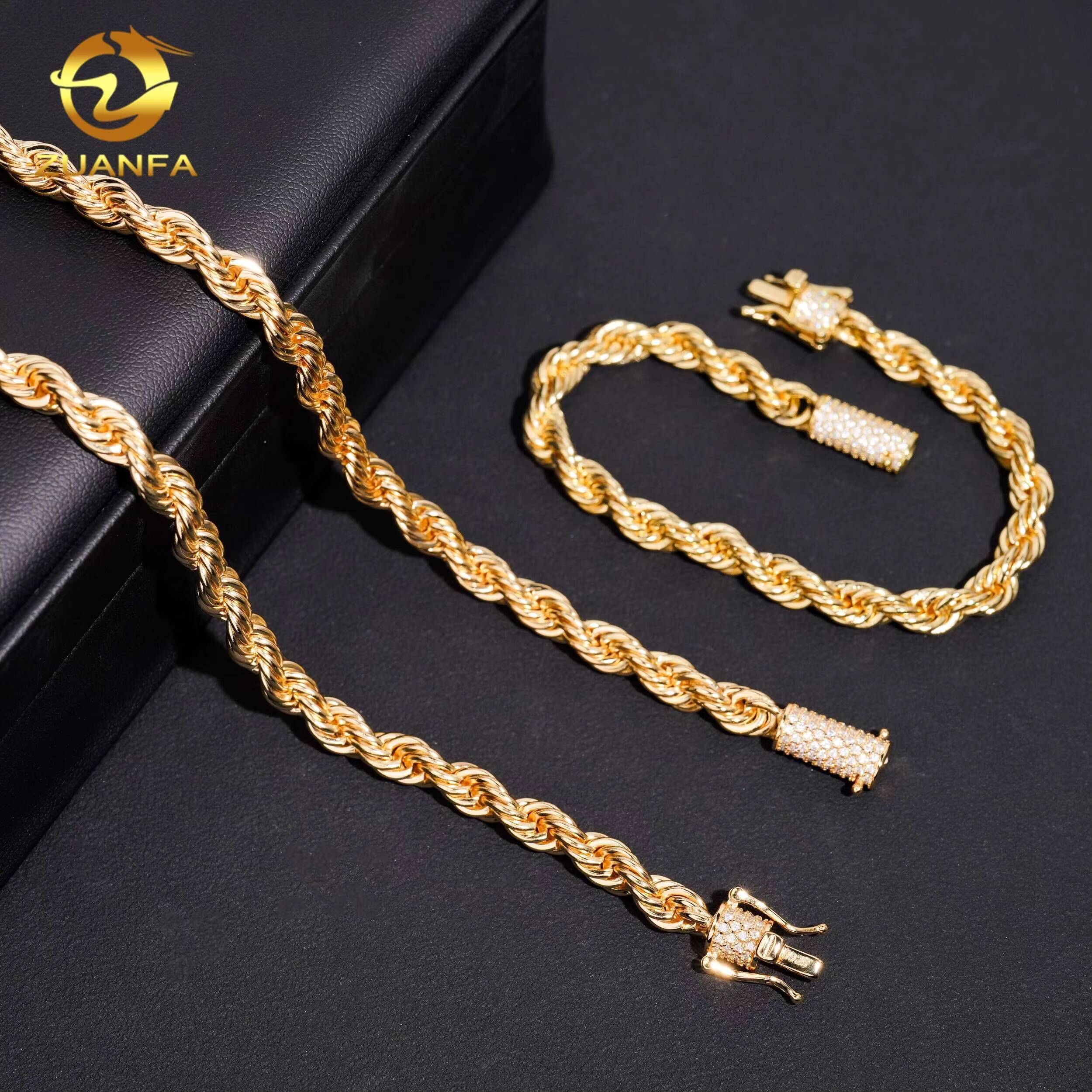 High Quality Factory Price Hip Hop Twist Moissanite Clasp Stainless Steel 6mm Rope Chain