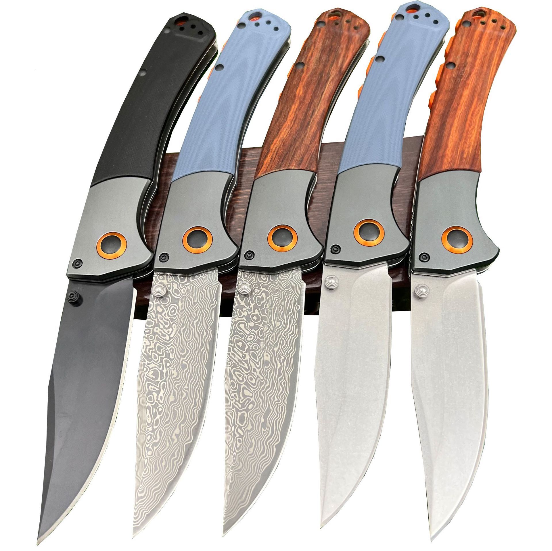 Damascus Steel Blade BM 15080 Crooked River Folding Knife Wooden / G10 Handles Outdoor Camping Pocket Knives EDC Tactical Tool