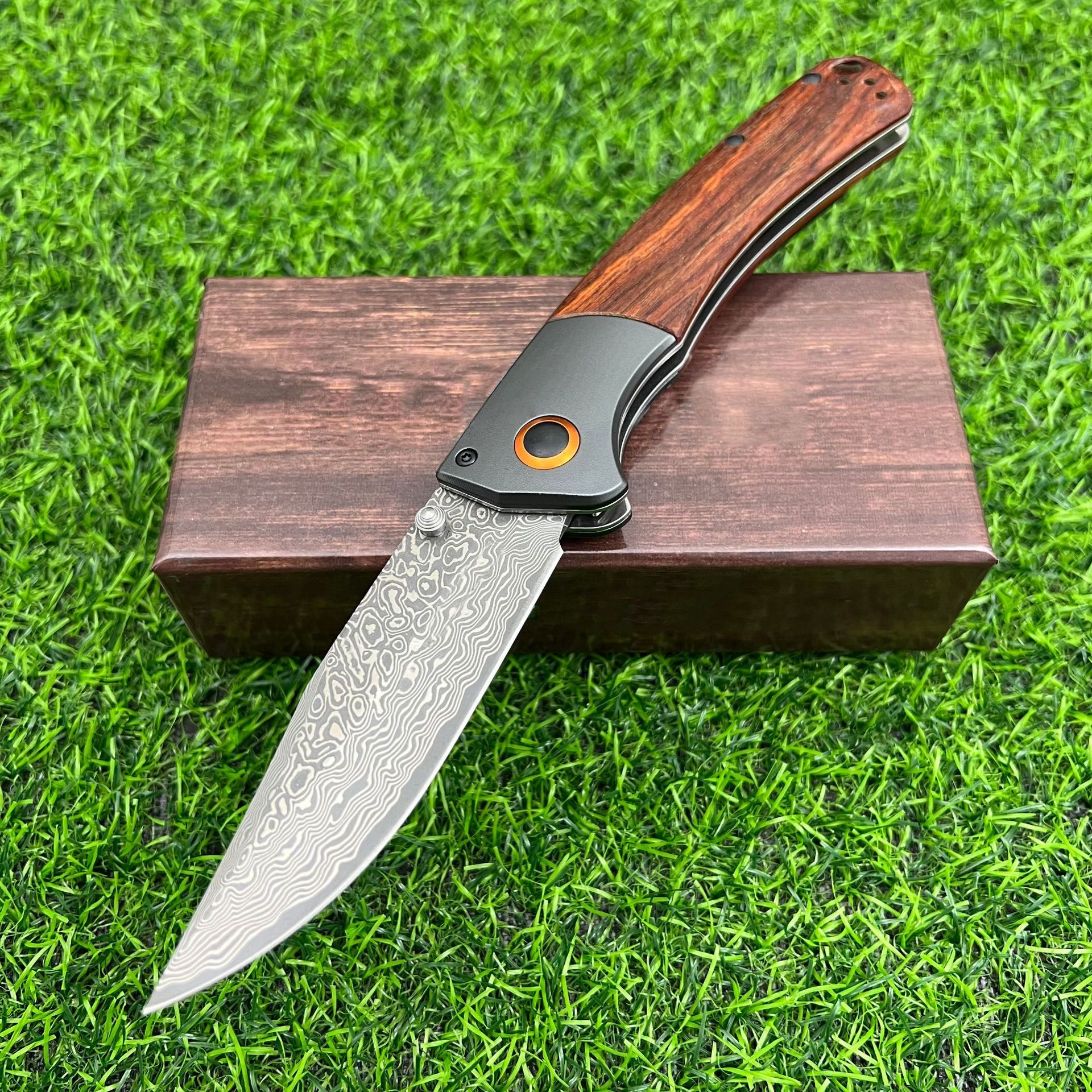 Damascus Steel Blade BM 15080 Crooked River Folding Knife Wooden / G10 Handles Outdoor Camping Pocket Knives EDC Tactical Tool