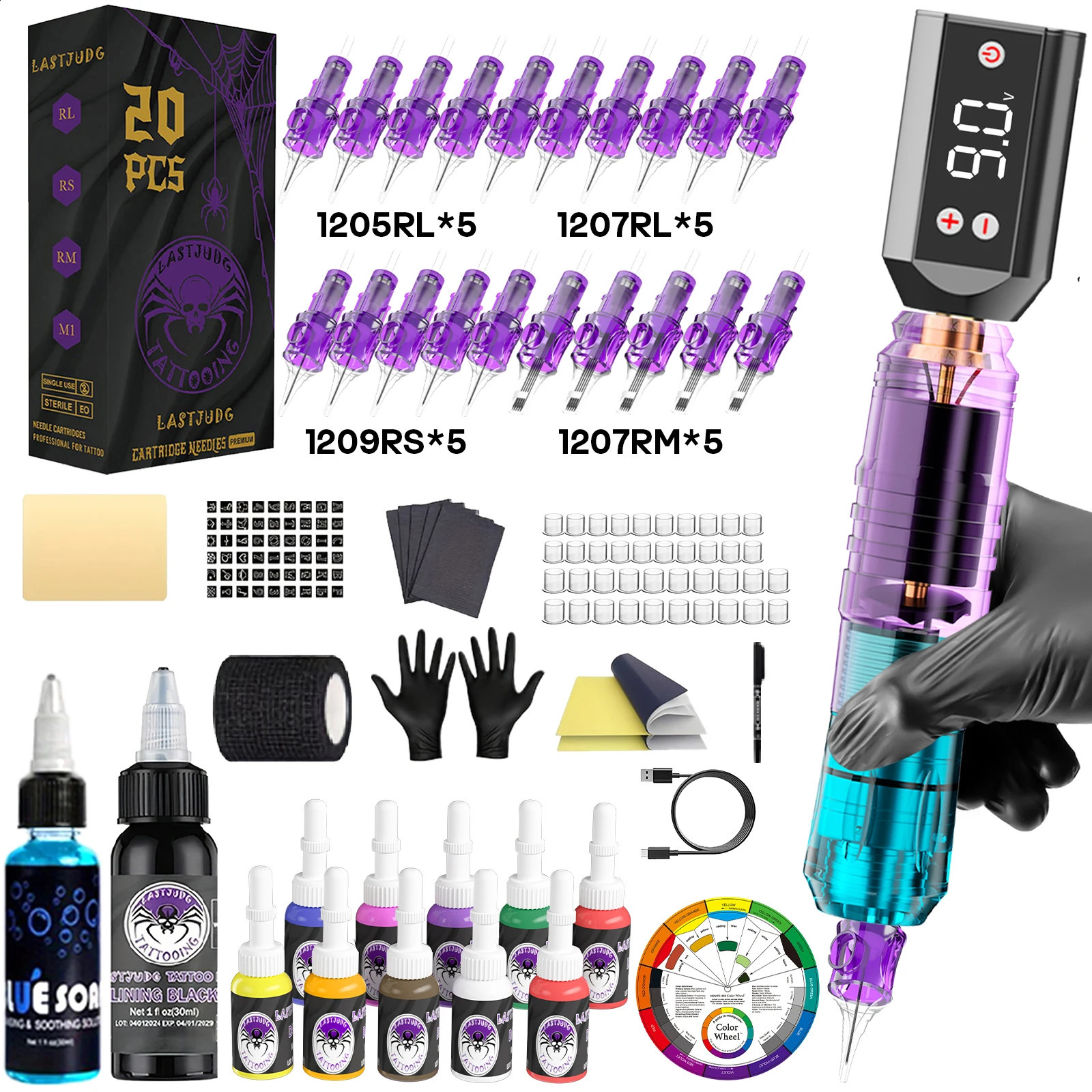 LASTJUDG Tattoo Kit Lightweight Tattoo Pen Kit For Permanent Makeup Tattoo Machine Kit Wireless Tattoo Power Supply Tattoo Kit 260424
