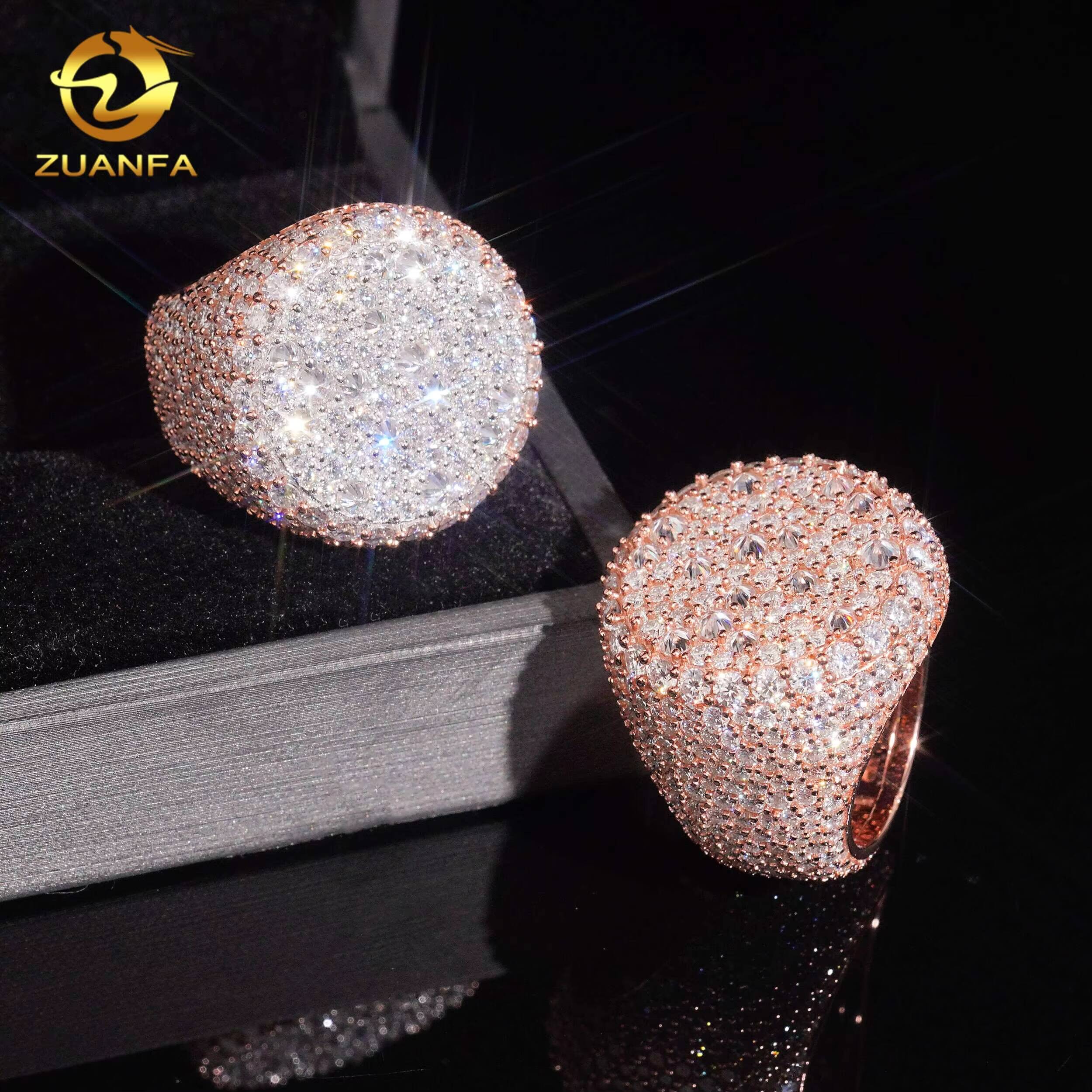 New Design Mosaic Reverse Setting Iced Out Ring 925 Sterling Silver VVS Moissanite Pass Diamond Test Diamond Hip Hop Ring