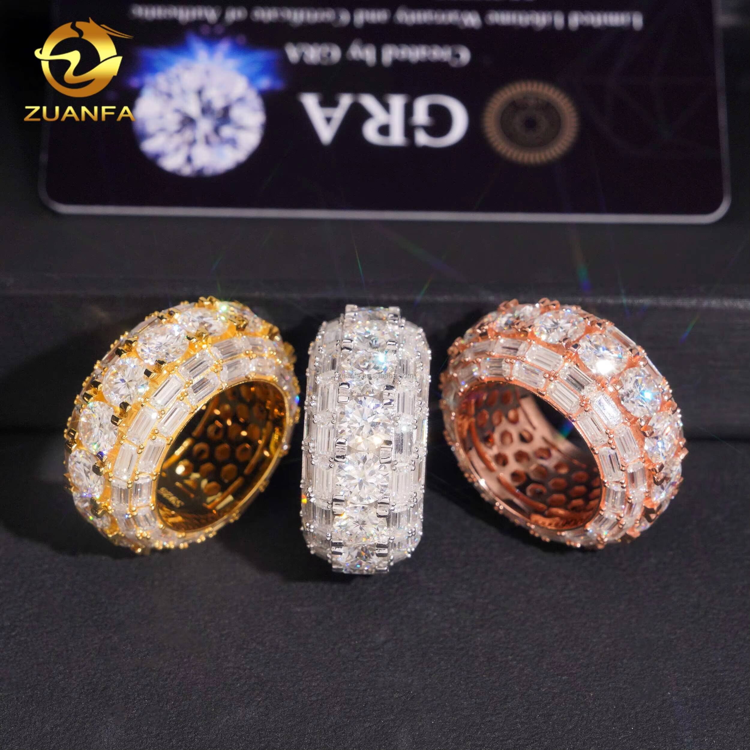 New Arrivals Unique Design Fashion Jewelry Iced Out Hip Hop baguette Moissanite Diamond 925 Sterling Silver Eternity Band Ring