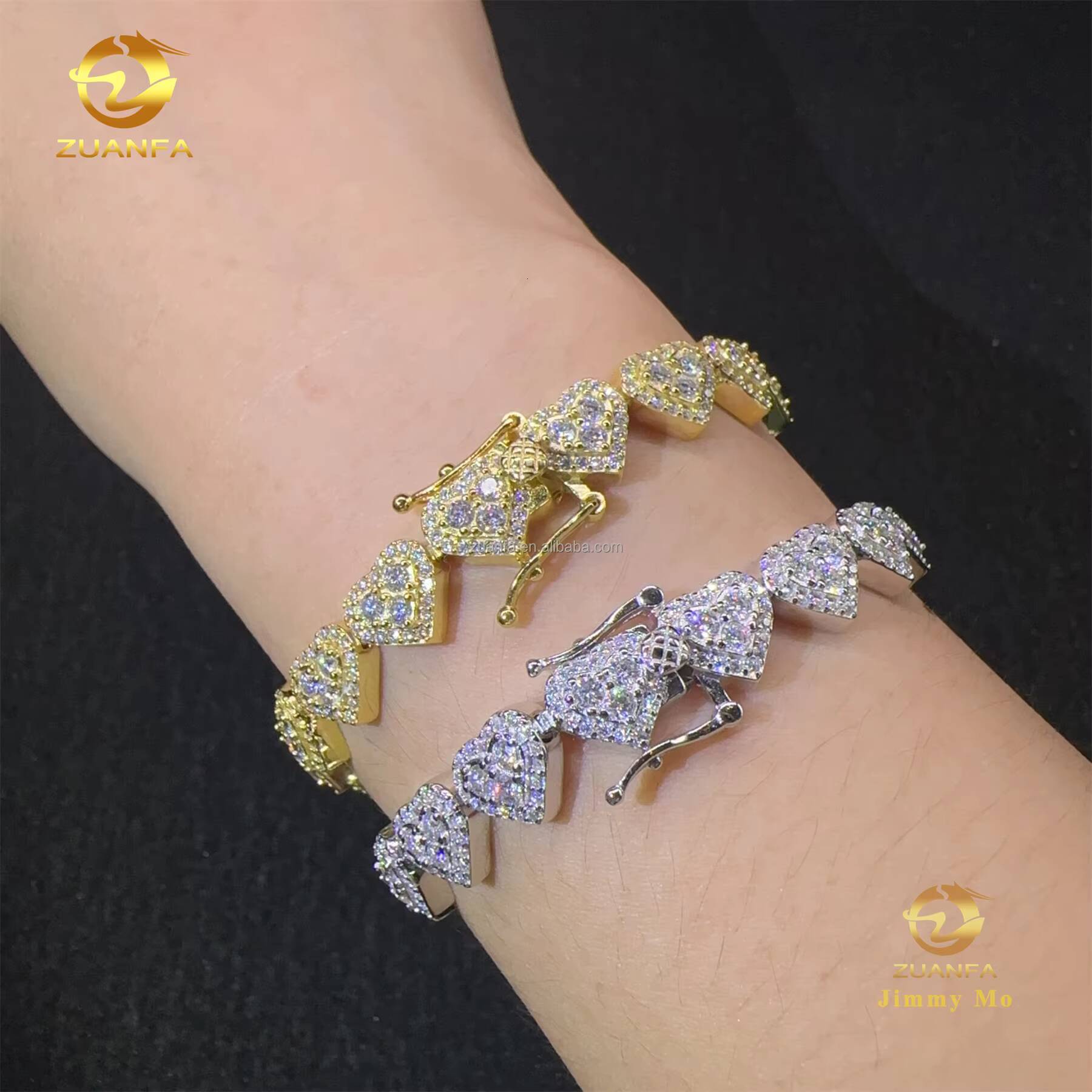 Bulk Stock Elegant Style Female Gift 8mm 925 Solid Silver Iced Out Hip Hop Jewelry FL Moissanite Diamond Heart Shape Bracelet