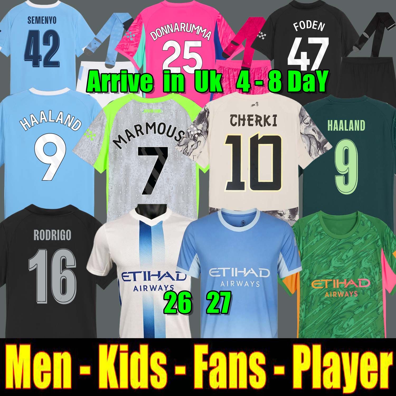 MAN CITY soccer jersey football jerseys kit shirt Manchesters 25 26 27 HAALAND CHERKI FODEN SAVINHO 2026 2027 RODRIGO KidSuper men kids uniforms DONNARUMMA Guehi