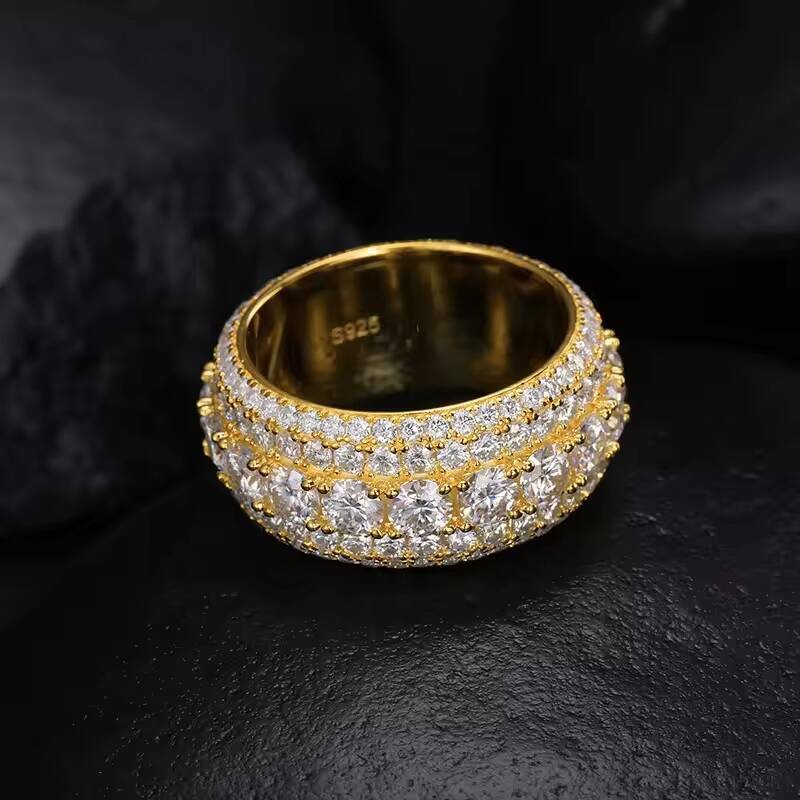 Hip Hop Iced Out 925 Silver Pass Diamond Tester 5 Rows VVS Moissanite GRA Rapper Dazzling Sparkly Eternity Band Ring for Men
