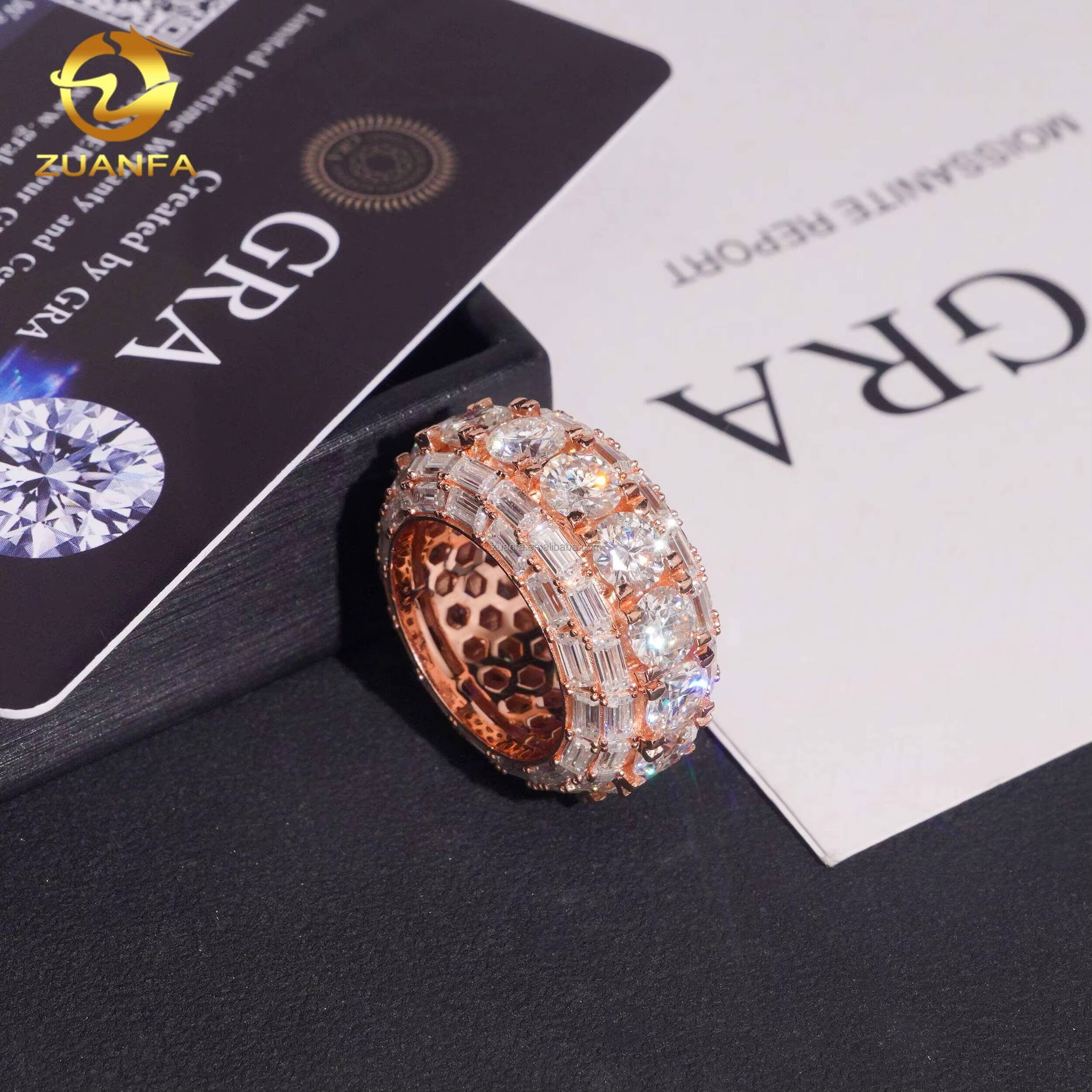 New Arrivals Unique Design Fashion Jewelry Iced Out Hip Hop baguette Moissanite Diamond 925 Sterling Silver Eternity Band Ring