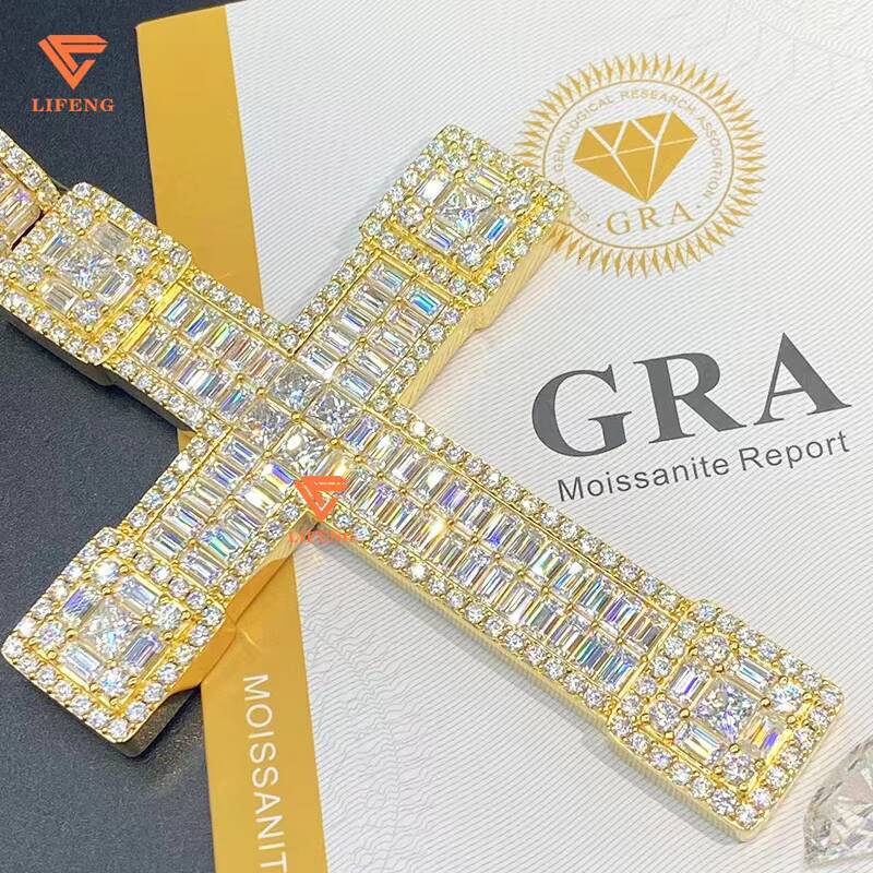 6x13 Inches Vvs Moissanite Diamond Large Cross Necklace Custom Silver Pendant Charms Custom Gold Plated Cross Pendant for Men