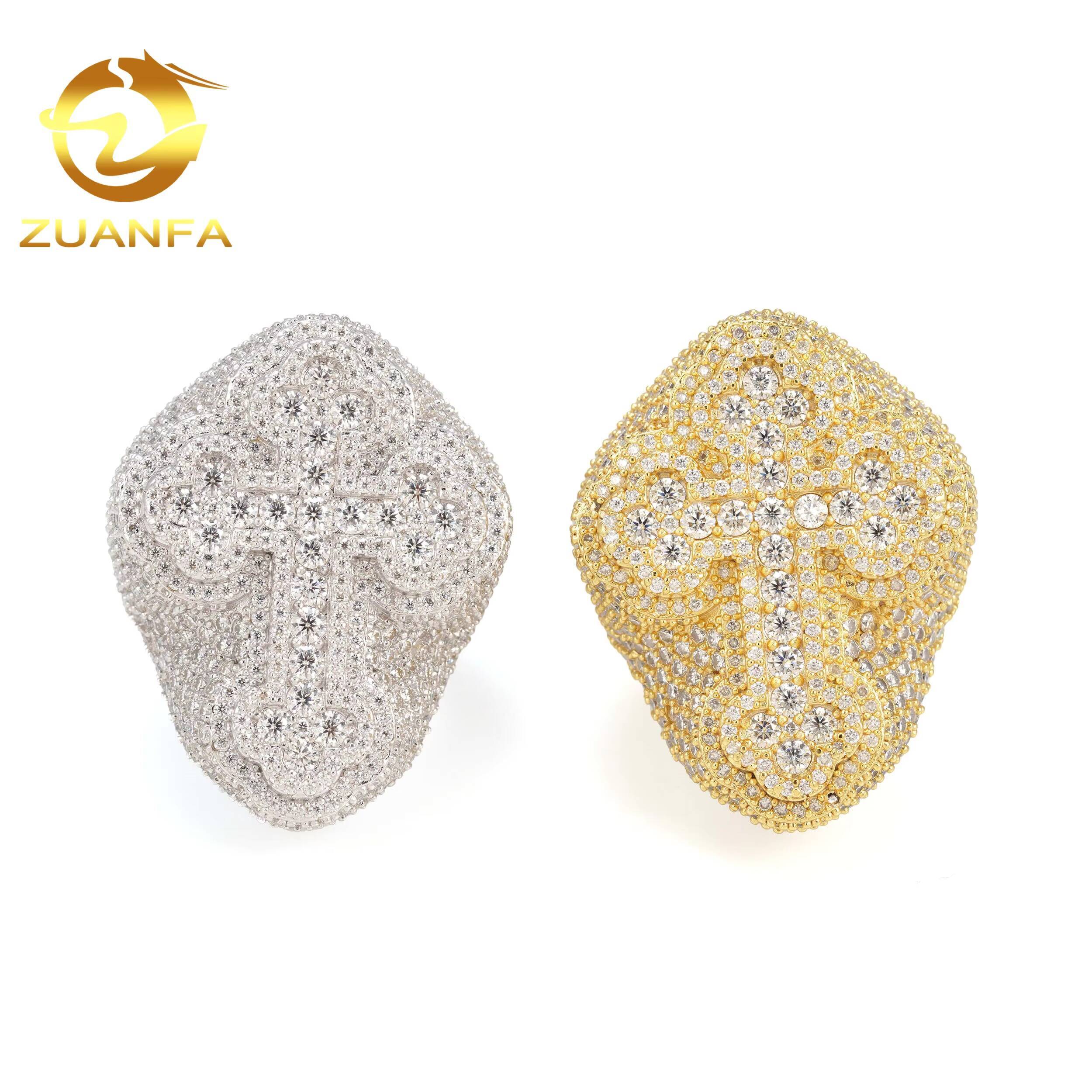 Factory Price 925 Silver Top Quality Moissante Diamond Cross Iced Out Mens Hip Hop Rings