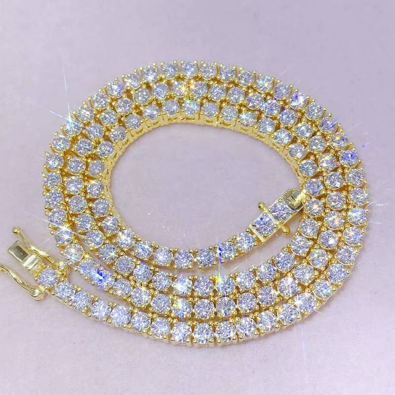 Lifeng 4 mm Hip Hop Tennis Chain Necklace for Women 925 Sterling Silver Chain VVS Moissanite Diamond Rose Gold Tennis Chain